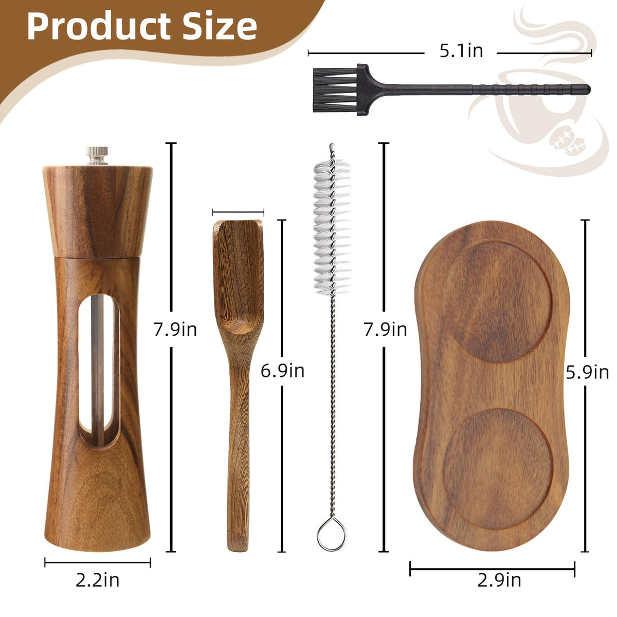 2 Pack Wooden Salt and Pepper Grinder Set — 8 Inch Refillable Salt and Pepper Shakers — Manual Spice Mills with Clear View Window — Ceramic Grinder, Adjustable Coarseness