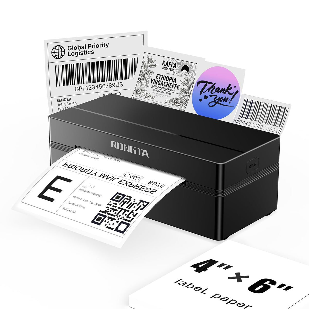 Rongta Bluetooth Shipping Label Printer, Wireless 4x6 Thermal Label Printer for Shipping Packages, Support Android, iPhone, Widely Used for Amazon, Ebay, Shopify, Etsy, UPS, Black