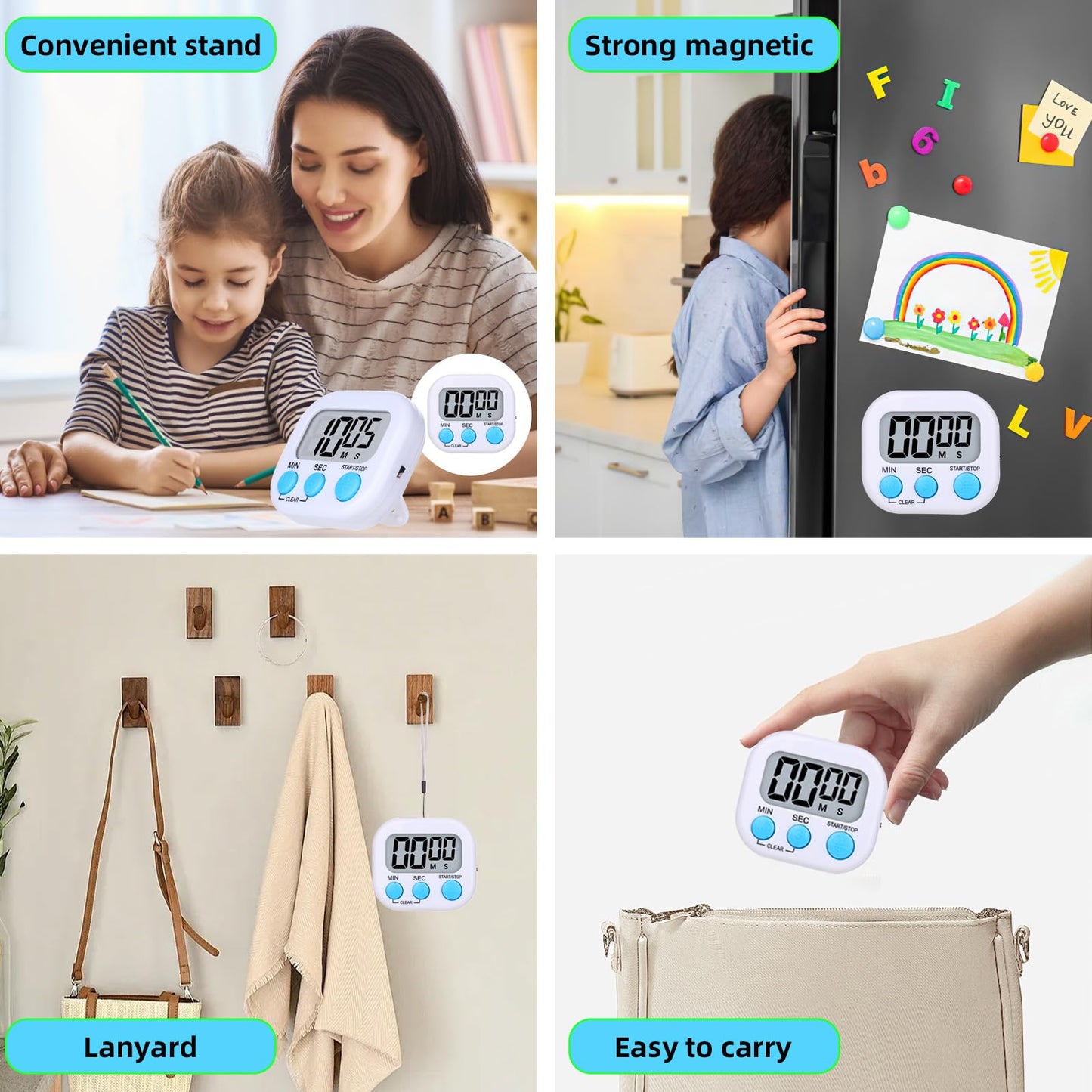 16 Packs Digital Timer Multi-Function Electronic Timers for Classroom Small Magnetic Countdown Stopwatch Mini Loud Alarm Stop Clock for Kitchen Cooking Games Meeting Study Work Baking Sports Office