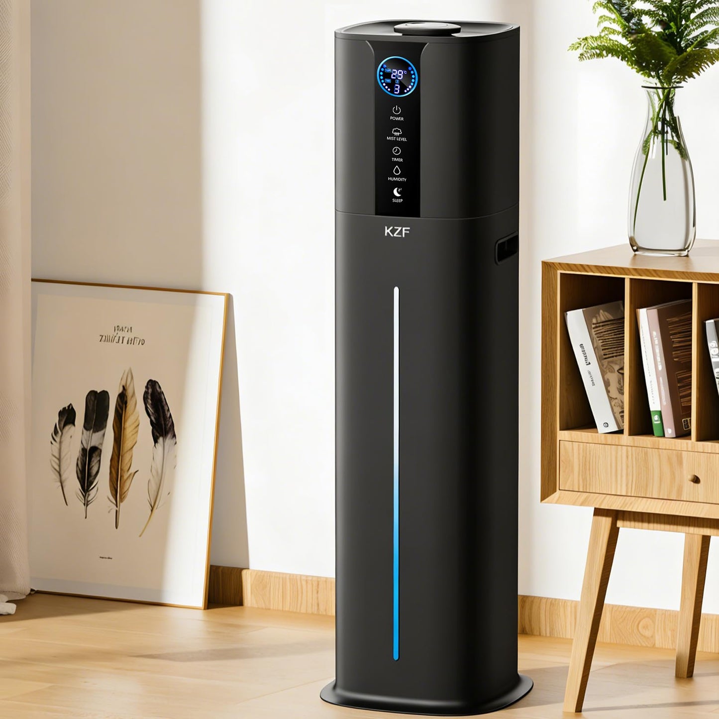 KZF 9L Smart Humidifiers for Bedroom Large Room, 2.3Gal Cool Mist Top Fill Diffuser App & Remote Control, 3 Mist Modes, Quiet Humidifier for Home Office Plant (Black, Remote Control)