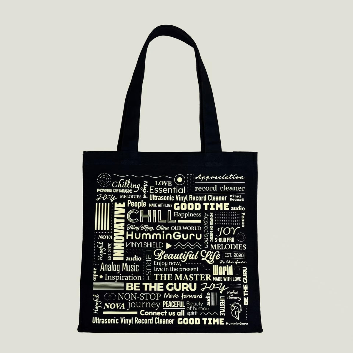 HumminGuru Heavy-Duty Vinyl Record Tote Bag | 16oz Premium Cotton Canvas LP Carrier | Holds 30+ Albums, 17” Laptop & Accessories | Ergonomic Shoulder Strap for Digging & Travel