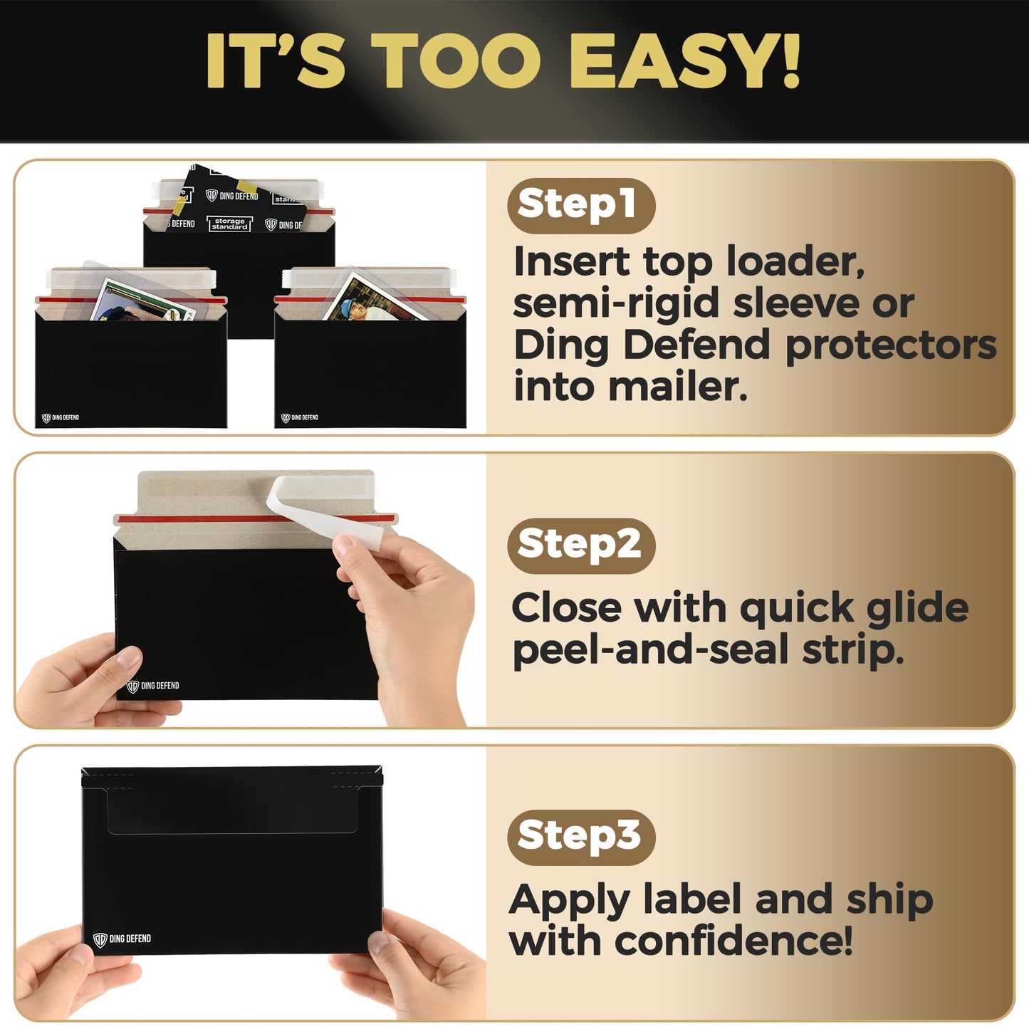 Card Shipping Envelopes 110 Pack - 7 x 4.35 Inches Trading Cards Self-Adhesive Black Mailers, Perfect Fit for Ding Defend Protectors Semi-Rigid Sleeves & Toploaders - Hobby Mailing Supplies