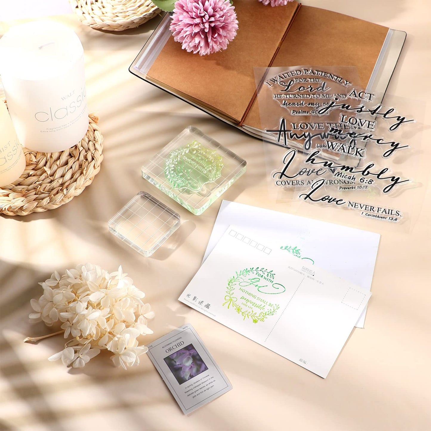 Geyee 8 Pcs Christian Mothers Day Bible Verse Clear Rubber Stamps for Crafting, 6 Sheets Christian Bible Verse Clear Rubber Stamp 2 Pcs Acrylic Blocks for DIY Journal Card Making Scrapbooking Decor