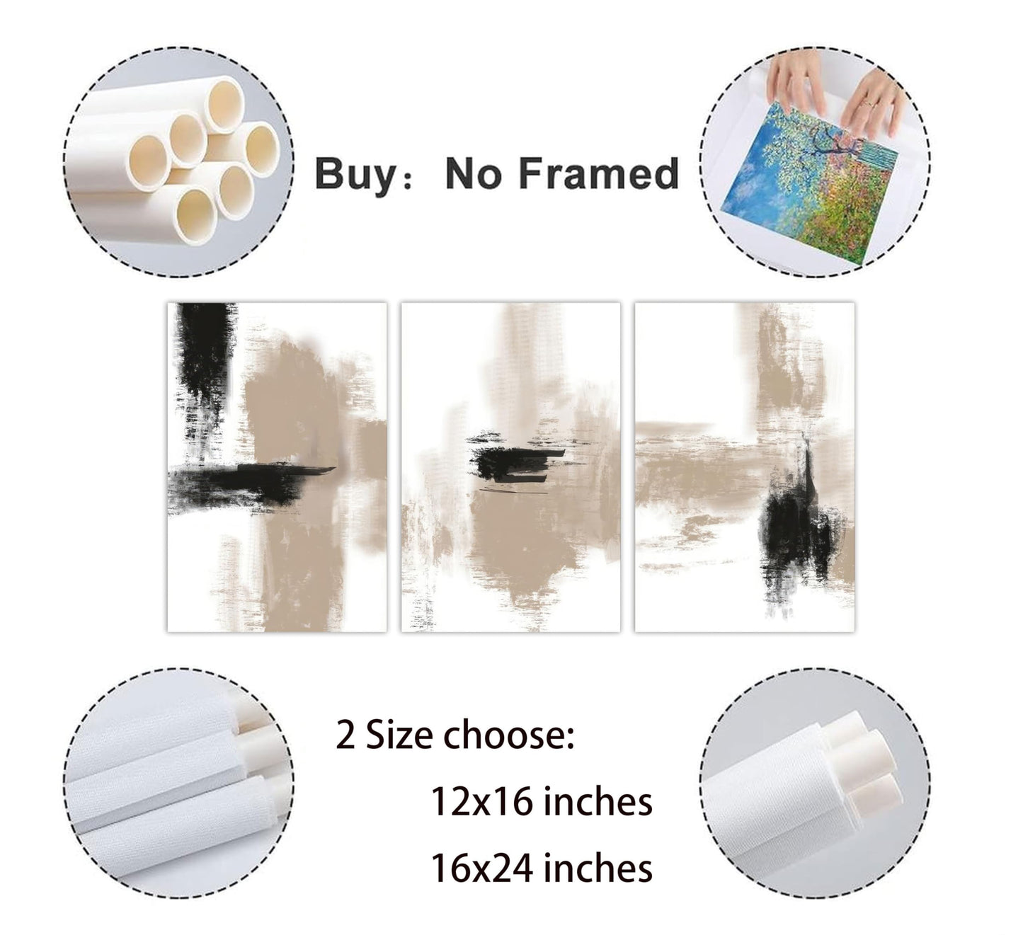 3Pcs Neutral Abstract Wall Art Black Beige Picture Wall Decor Modern Minimalist Aesthetic Canvas Poster Prints Elegant Living Room Artwork Painting Home Decoration for Bedroom Office 12x16in Unframed