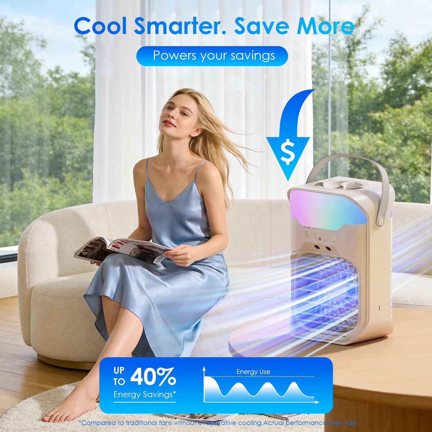 Portable Air Conditioners, Air Conditioner, Dual Nozzle AC Unit with Remote Control, 1600ML Tank, 3 Speeds, Timer & 70° Adjustable Airflow, Evaporative Mini Air Conditioner for Bedroom, Office Camping