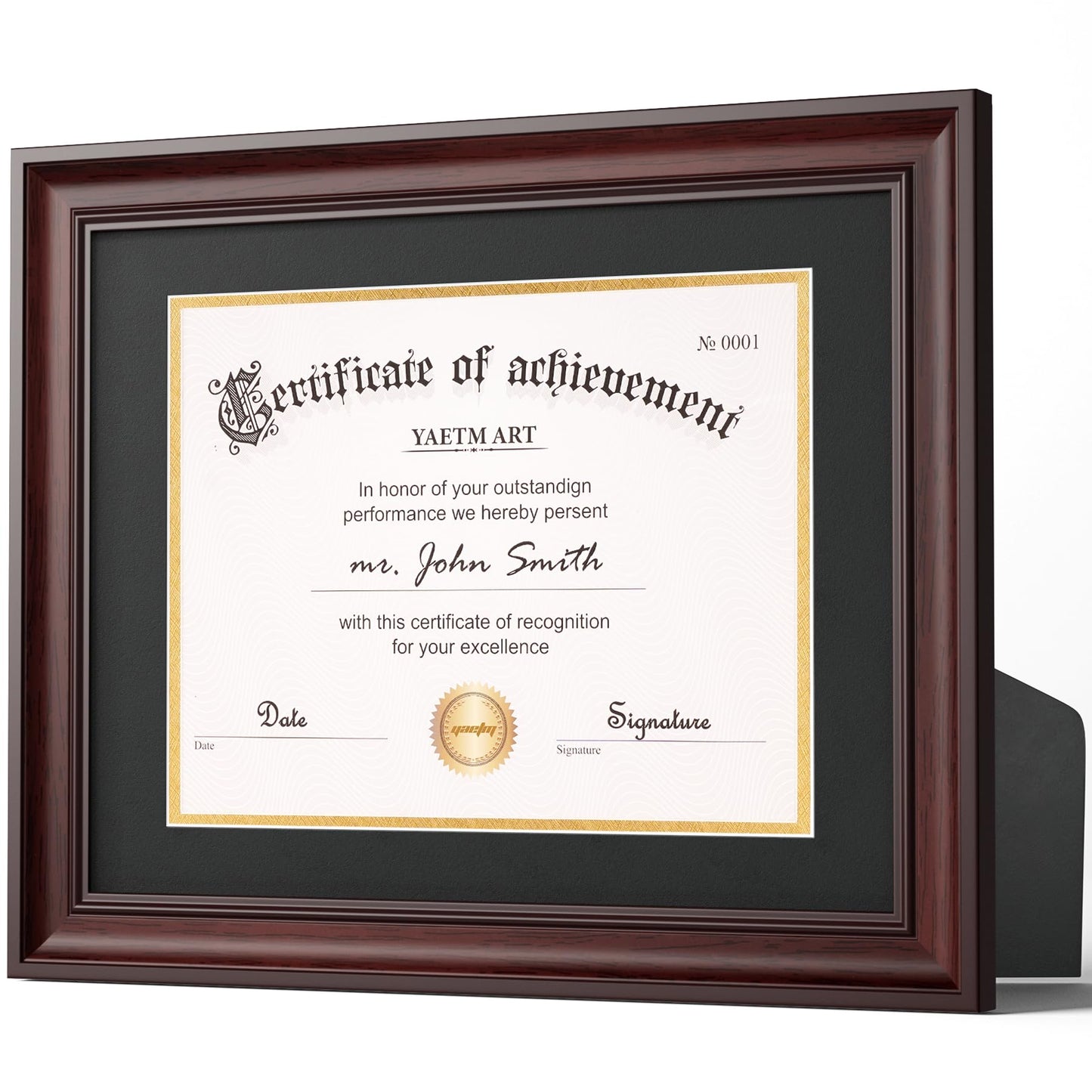 Yaetm 11x14 Diploma Frame, Certificate Frame with Tempered Glass, Display 8.5x11 Document with Black Over Gold Acid-free Mat or 11 x 14 without Mat, Wide Molding (Single, Mahogany)