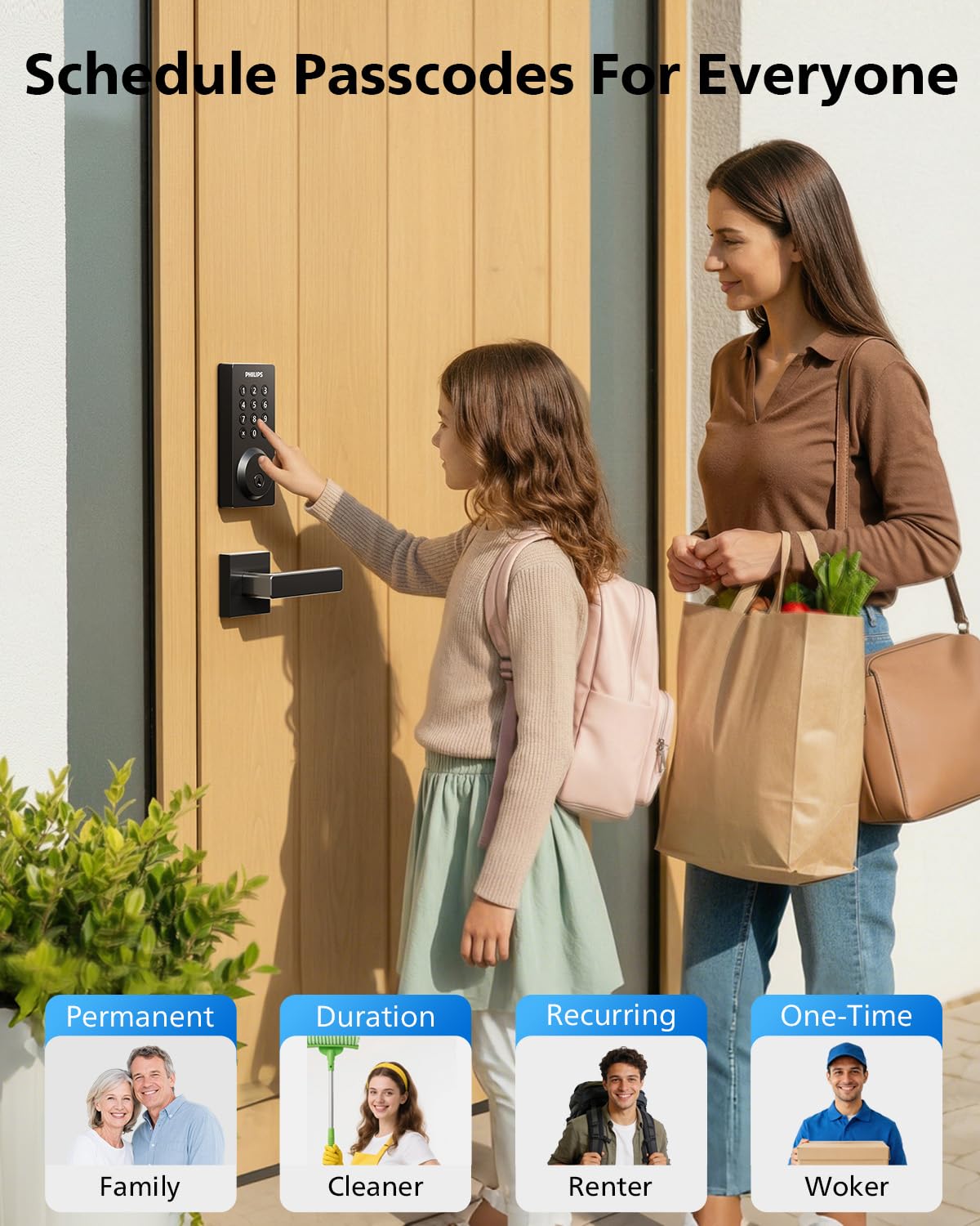 Philips WiFi Smart Door Lock with Handle, Built-in WiFi App Remote Control, Keyless Entry Door Locks for Front Door, Smart Deadbolt Auto Lock, Support Alexa & Google, IP54 Waterproof, Matte Black