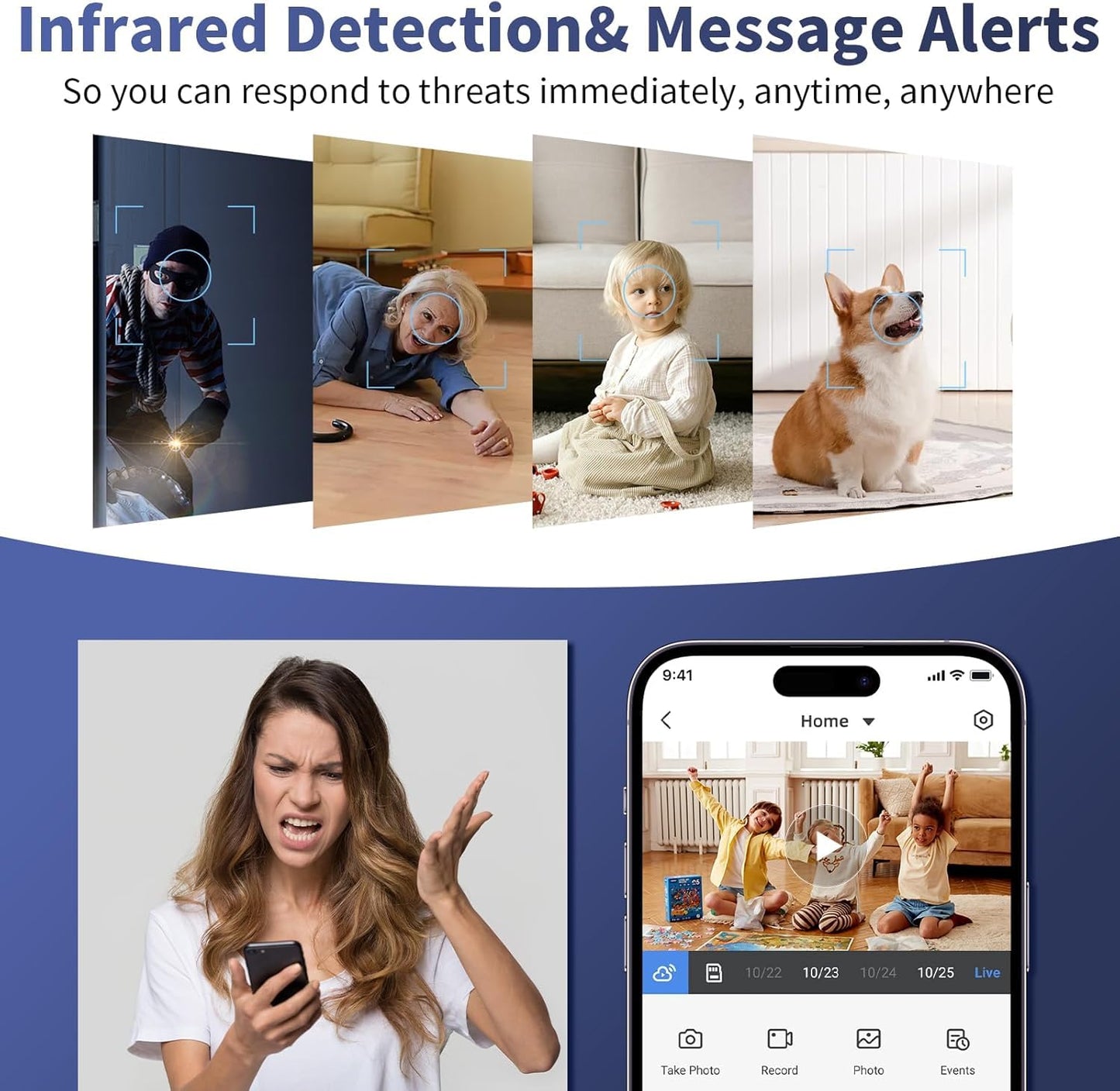 YIDOFFY Home Security Camera,1080P Wireless Nanny Camera, Indoor Camera with 10000mAh Battery, Night Vision, Motion Detection, Instant Motion Detection