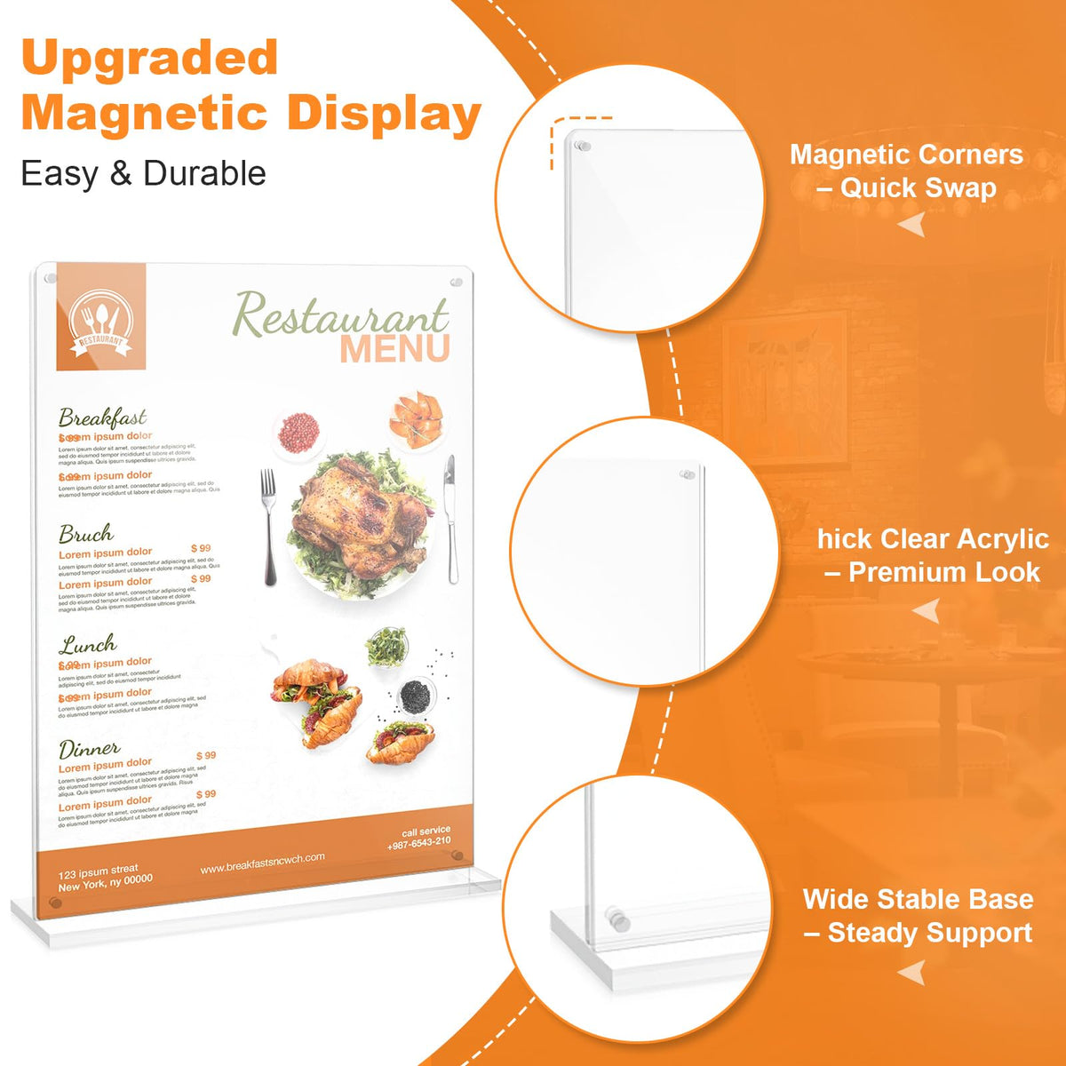 Truxwal 8.5x11 Acrylic Sign Holder Table Top with Magnetic Corners, 4-Pack, Rounded Corners – Quick Change Display Stand for Menus, Posters and Ads, Restaurant, Office, Events, Retail