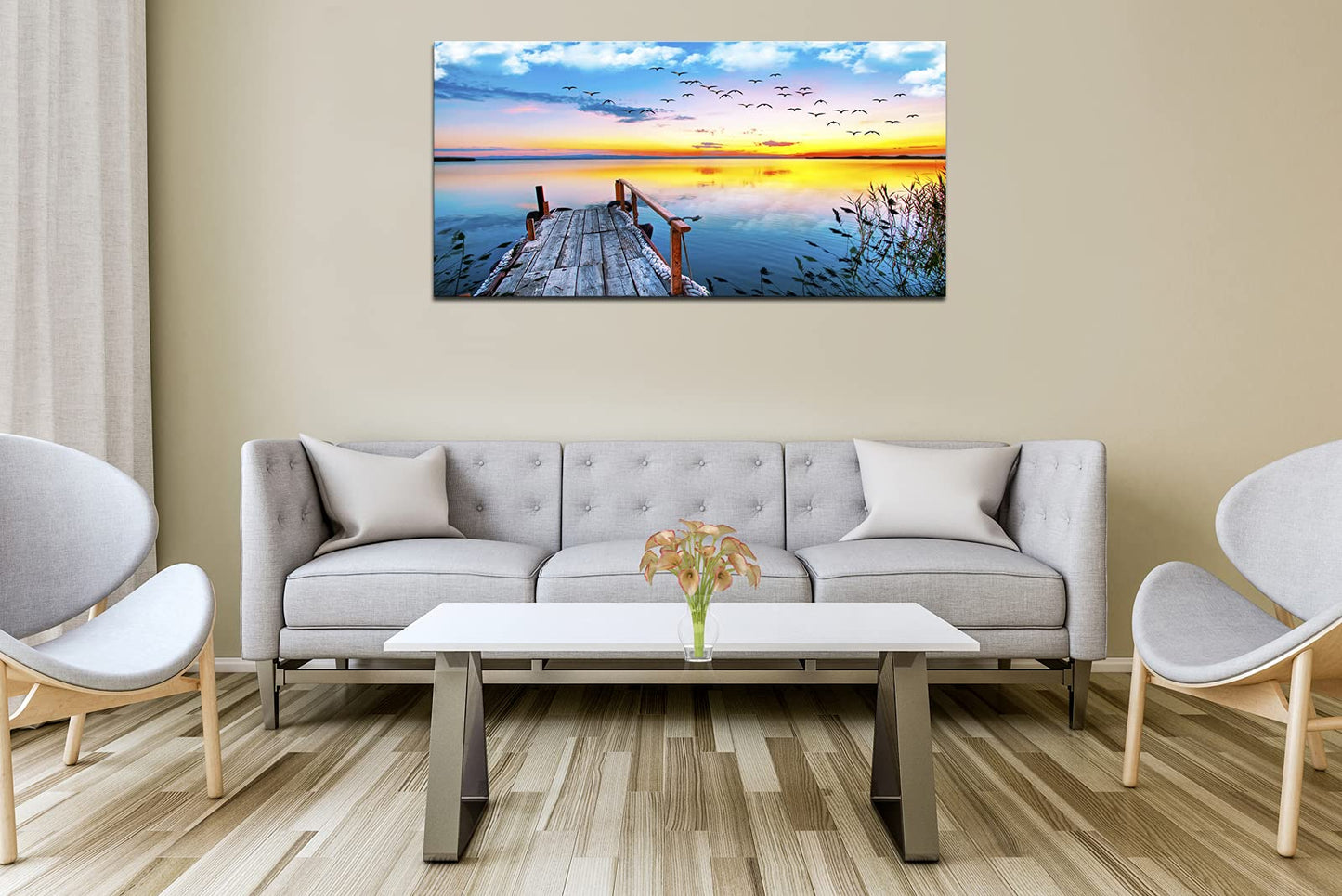 XXMWallArt FC2275 Jetty In The Sunset Lake Wall Art Canvas Prints Painting Nature Pictures Framed Landscape Paintings Canvas Wall Art for Living Room Bedroom Kitchen Home and Office Wall Decor