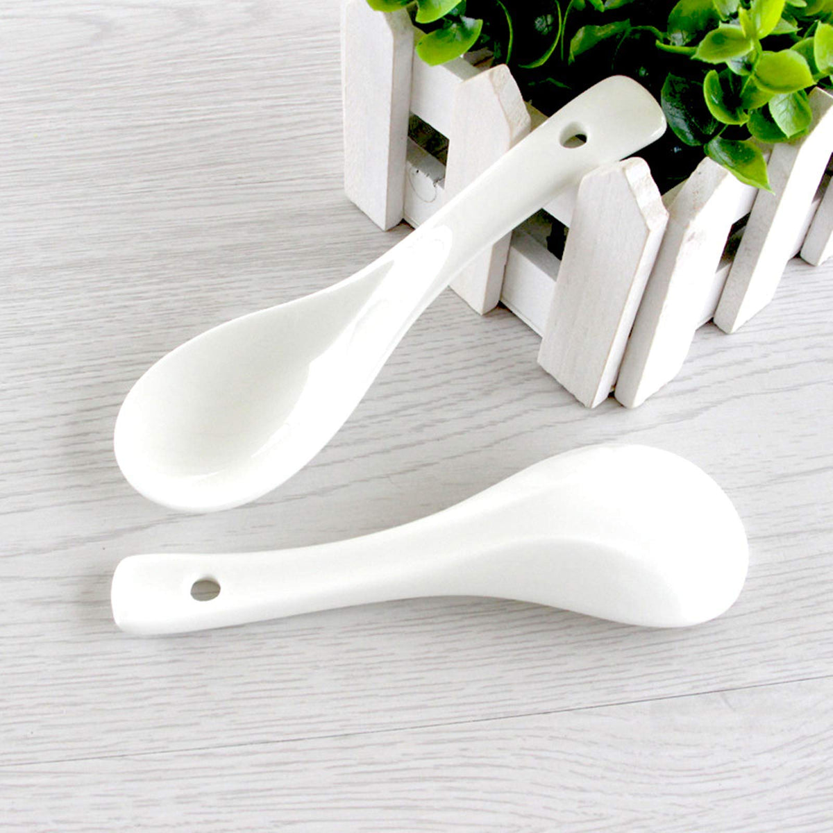 Yopay 24 Pack Soup Spoon Ceramic Asian Ramen Spoons, 5 Inch Small White Porcelain Spoons, Dessert Spoon for Kids Adults Appetizer Wonton Dumpling Miso Pho Macaron, Dishwasher Safe, Oven Safe