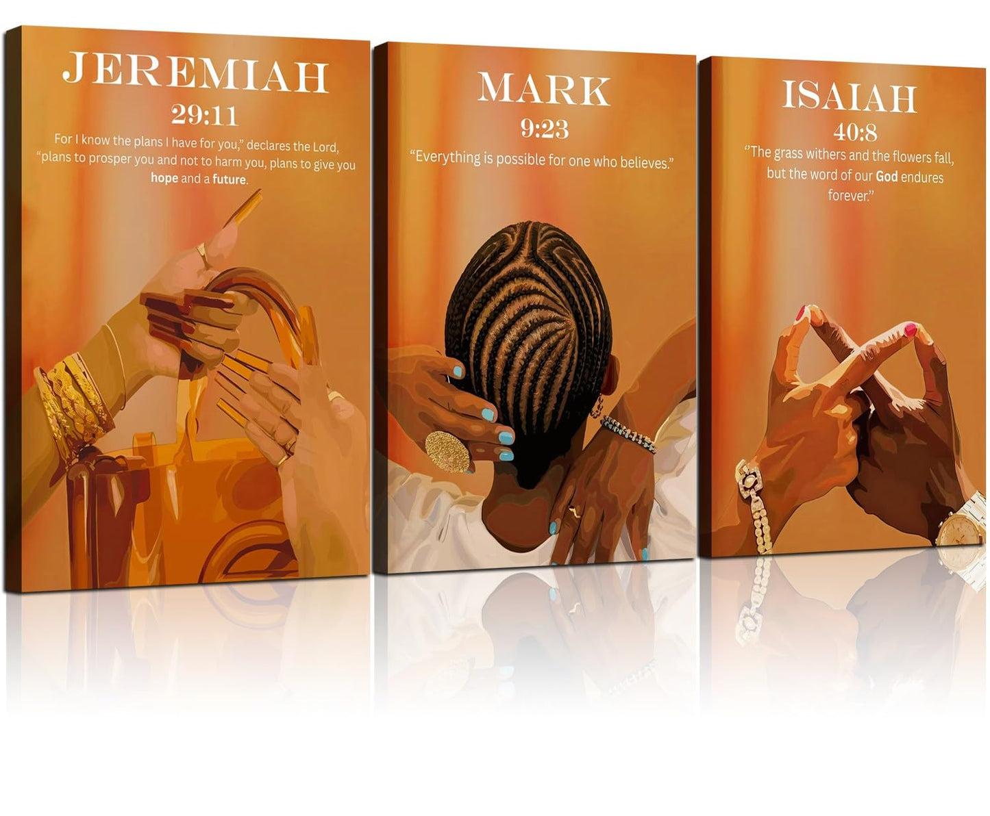 3Pcs Framed Black Women Christian Scripture Afrocentric Design Wall Art Decor Canvas Print Pictures Bible Verses Modern Artwork Poster Gallery Bedroom Living Room Office 12x16 Inch Ready to Hang