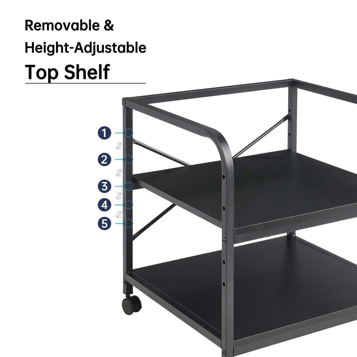 Fannova 2 Tier Under Desk Printer Stand with Storage, 20 Inches Deep Large Printer Table with Height Adjustable Shelf, Rolling Printer Cart with Wheels for Home Office - Black
