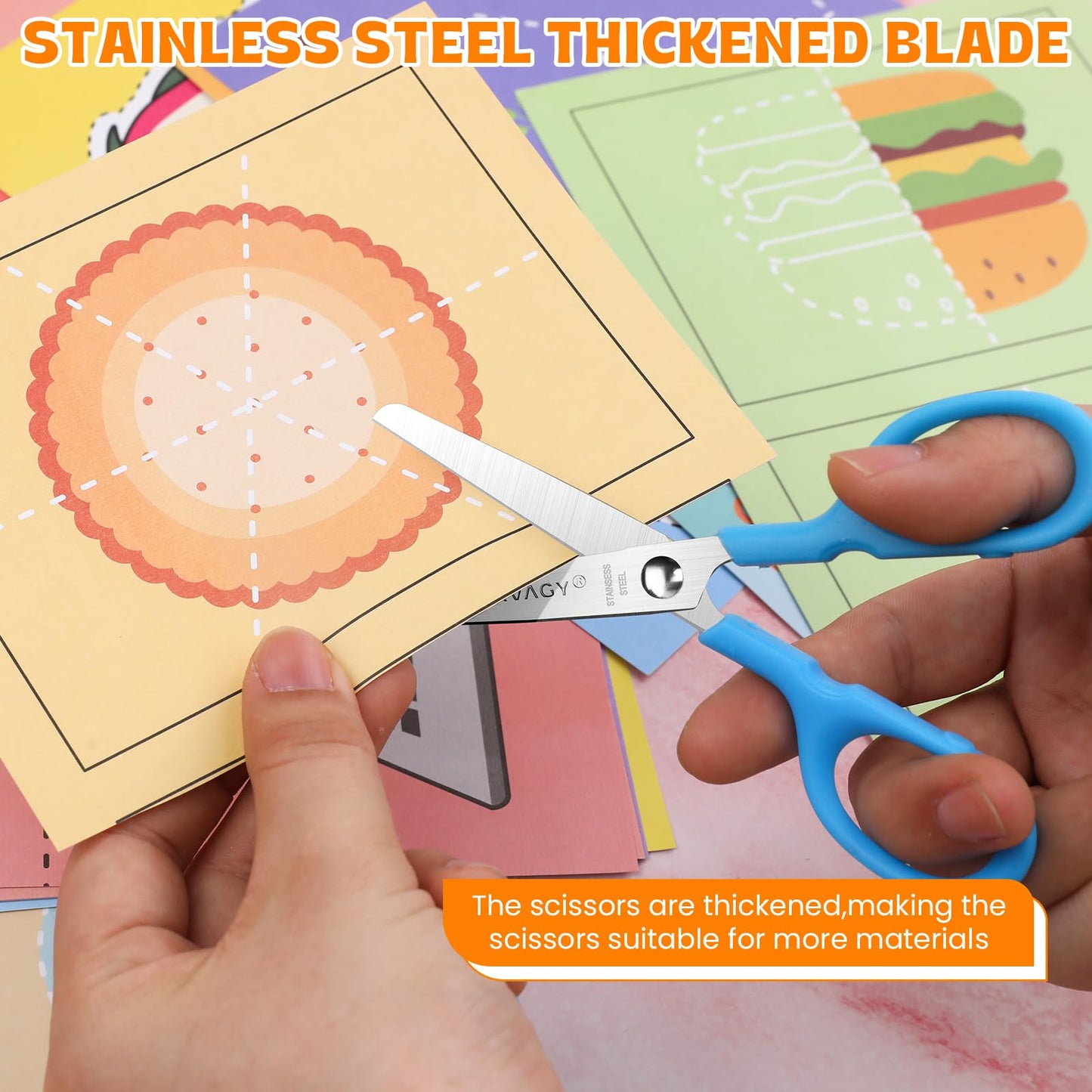 BURVAGY 180Pack 5" Small School Student Blunt Kids Craft Scissors, Sharp Stainless Steel Blades Safety Toddler Kid Child Comfort Grip Scissors Bulk for Children Cutting Paper