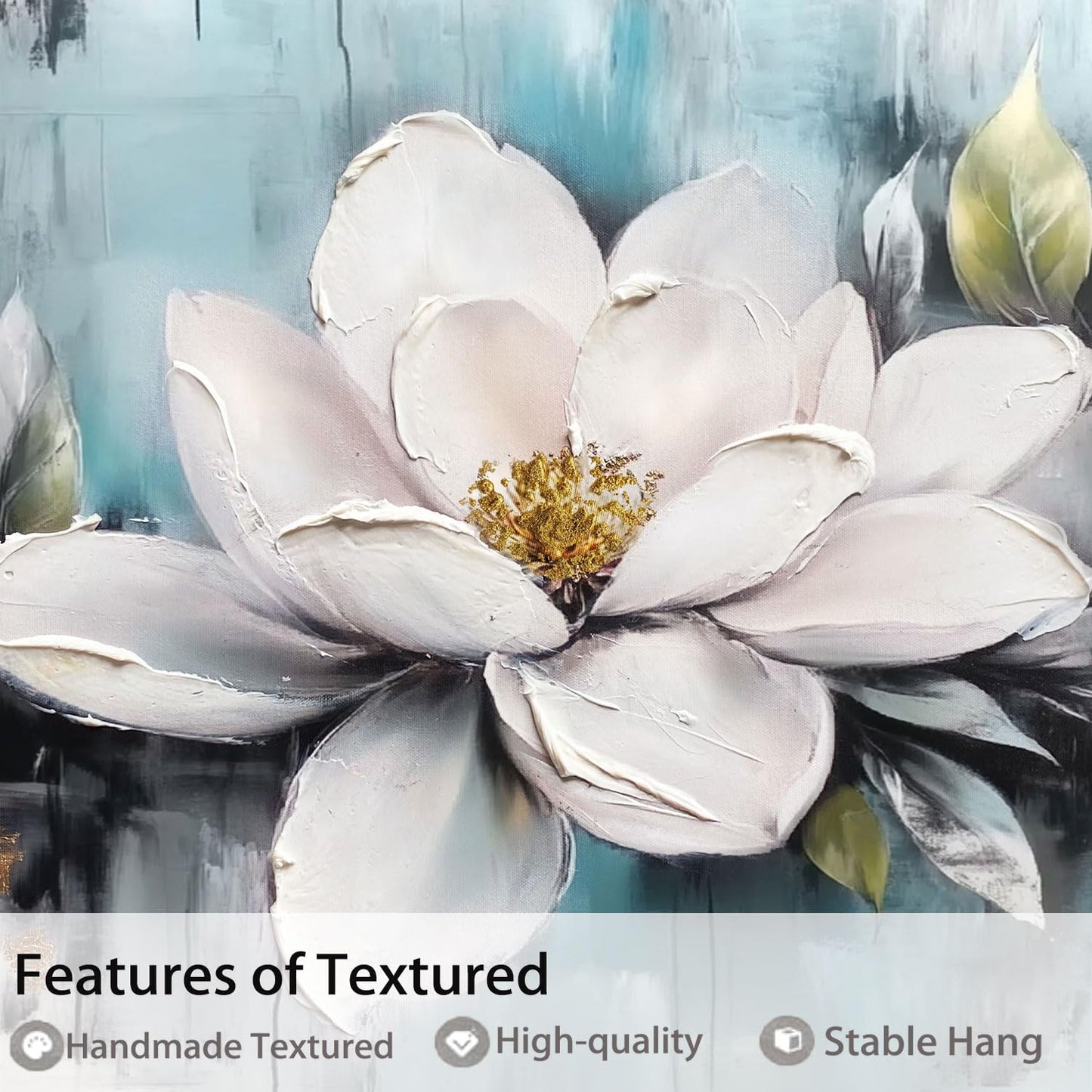 Ardemy Magnolia Wall Art Framed Canvas Wall Decor Living Room, White Floral Picture Wall Decor Teal Painting Flower Textured Extra Large Artwork for Bedroom Dining Room Home Office 58"x29"