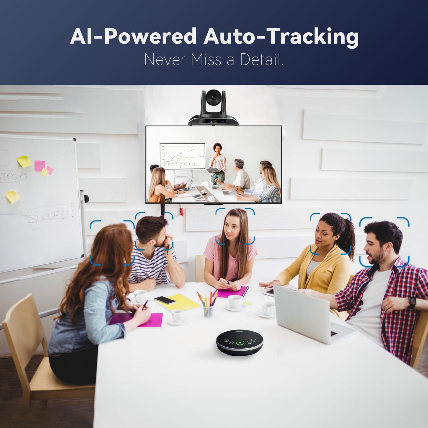 TONGVEO 4K Conference Room Camera System with Gesture Control, AI Auto-Tracking PTZ Camera 5X Digital Zoom with Speakerphone Set 120° Wide-Angle USB3.0 for Remote Meetings Zoom Teams OBS and More