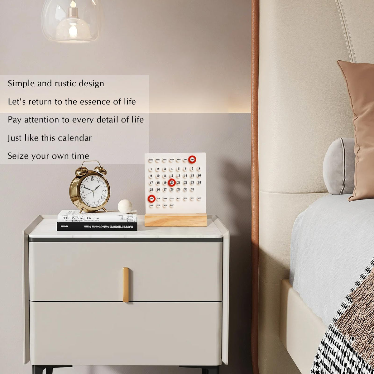 GDYOOSHOW Perpetual Calendar Desk Wood Calendar Stand Acrylic Calendar Desktop Decor for Livingroom Office Shop Bar Week Month Day Display(1pc white)