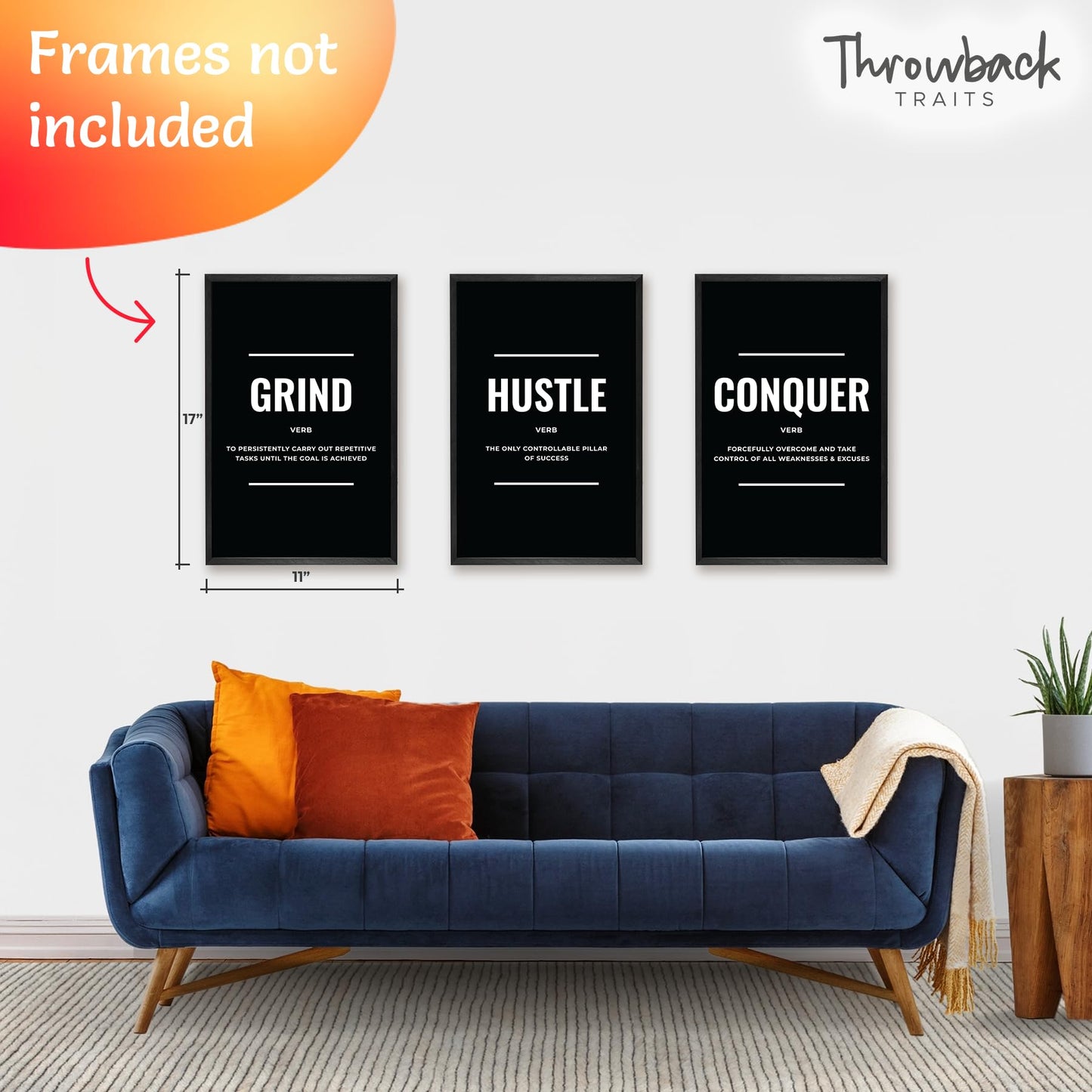 Black and White Motivational Posters Set of 6 - Inspirational Wall Art Prints for Men | Hustle Grind Discipline Office, Home Gym & Bedroom Decor | Bold Monochrome Quotes | ThrowbackTraits