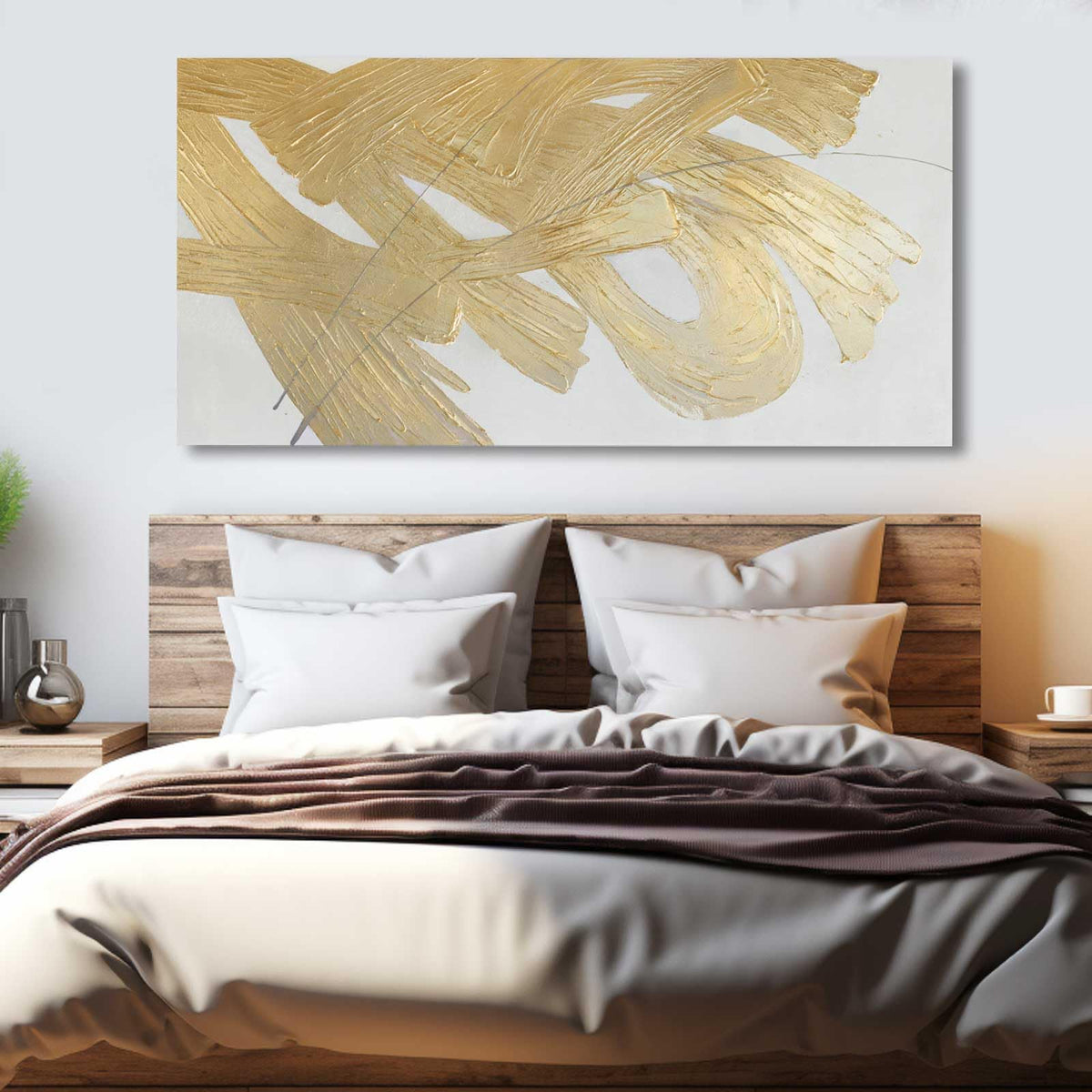 Gold Abstract Wall Art White and Gold Modern Framed Painting Texture Artwork for Living Room Office Dining Room Pictures 24x48 Inch Hand Painted