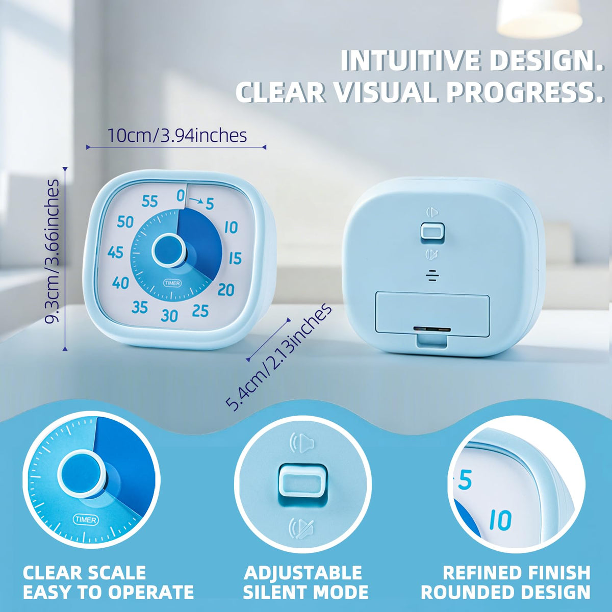 60 Minute Visual Timer for Kids, Countdown Clock with Silent or Ticking Sound, Easy Twist Dial for Classroom, Teachers, Students, Homework, Reading, ADHD Focus