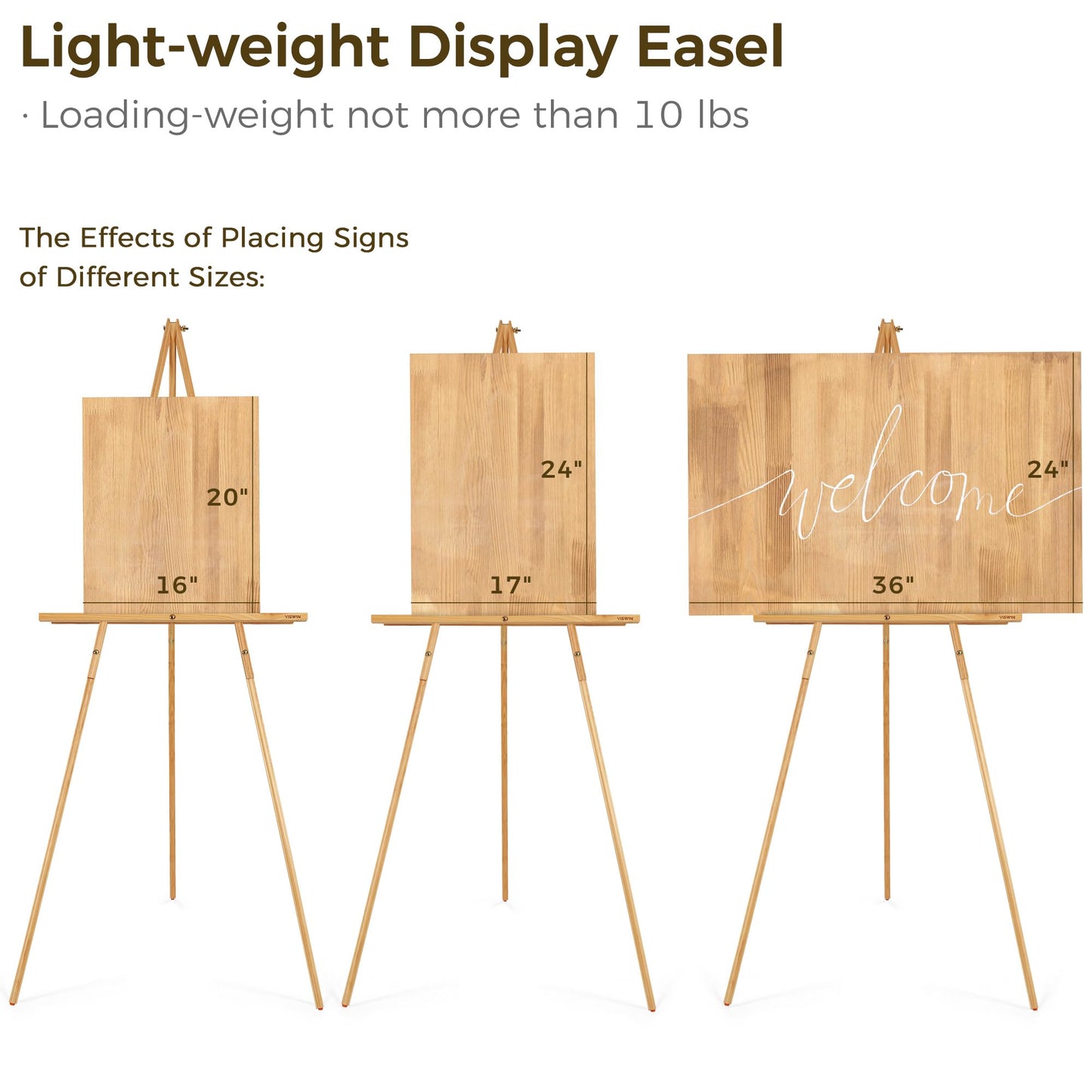 VISWIN Upgraded 63" Gold Wooden Easel Stand for Sign, Tripod Easel for Wedding Sign Stand, Welcome Board, Poster, Picture, Canvas Art Easel Floor with Tray for Display & Painting