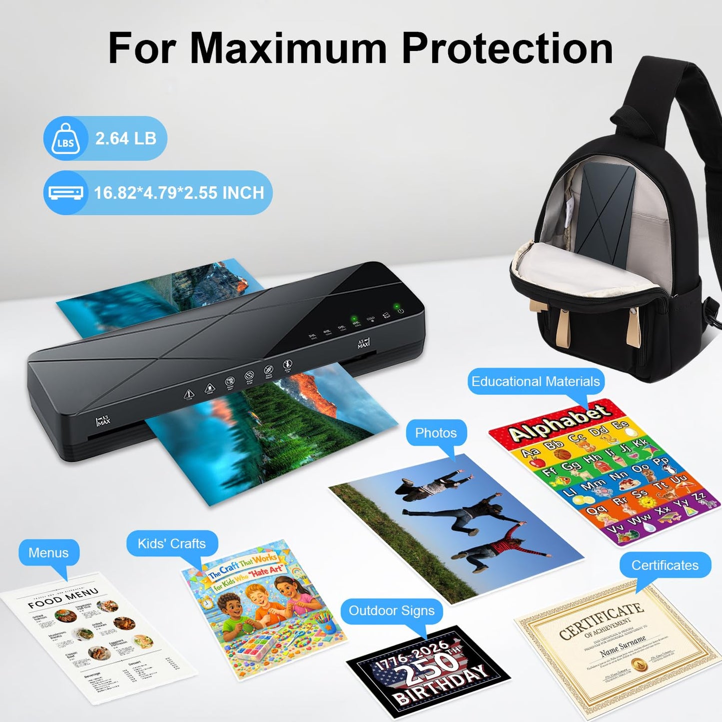 A3 Laminator Machine 13 Inch Thermal Cold 10-in-1 Auto Feed Laminator with 50 Sheets, Paper Trimmer, Corner Rounder, Fast Warm Up Jam-Proof for Home Office School Documents Photos (Black)