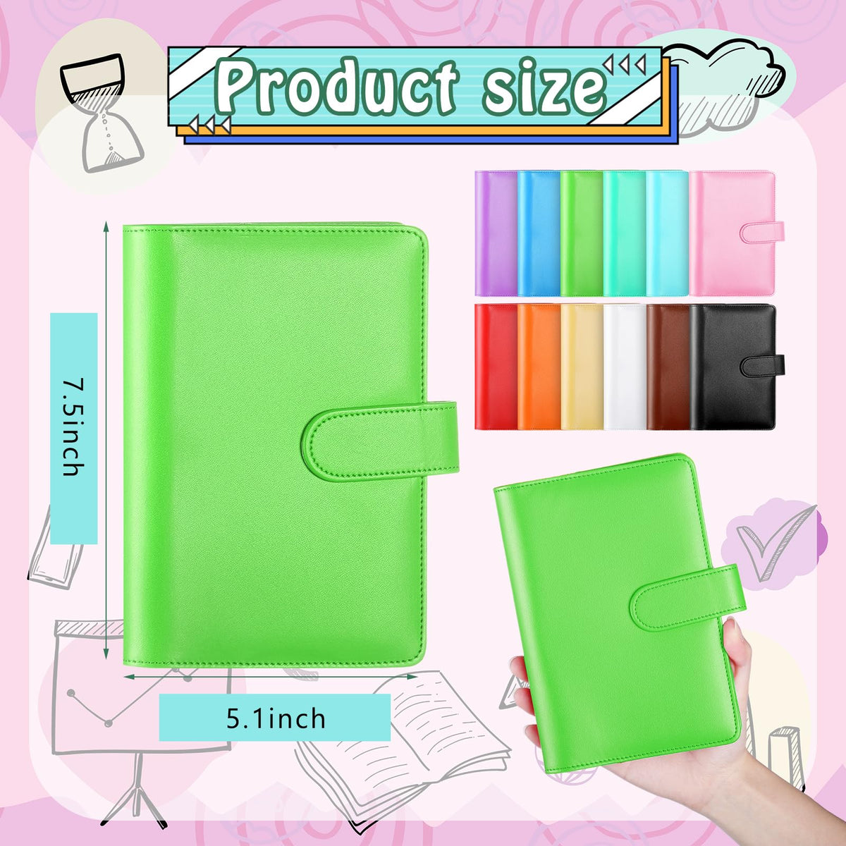Chuangdi 24 Pcs A6 PU Leather Budget Binder Bulk Refillable 6 Ring Notebook Cover Paper Pocket Loose Leaf Binder Personal Organizer Planner Magnetic Buckle Closure, Gift for Back to School