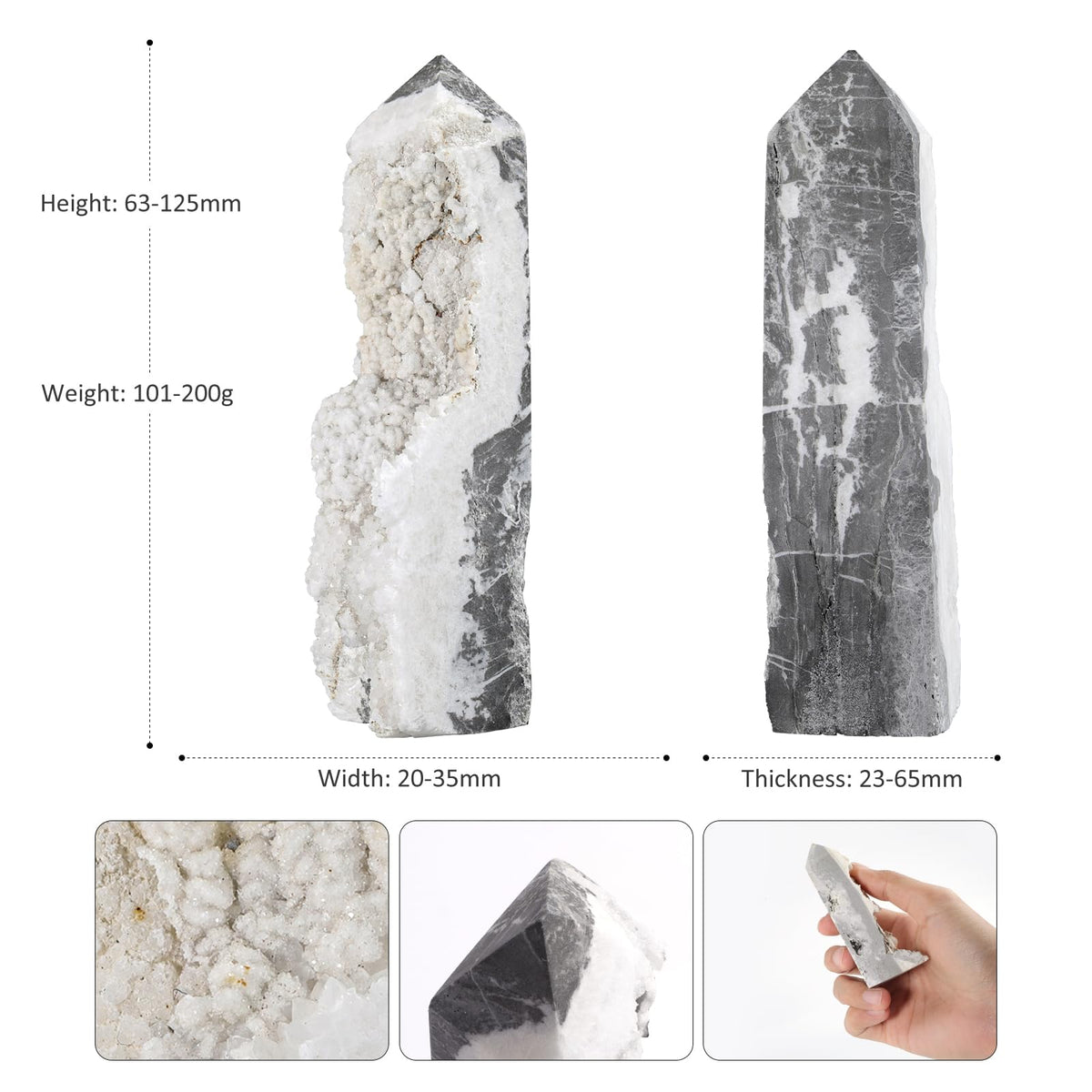 Sportmusies Natural Rock Crystal Cluster Obelisk Wand Tower Home Office Decoration, Irregular-Shaped Geode Stone Mineral Specimen Reiki Collection, 2.48-4.92 inches