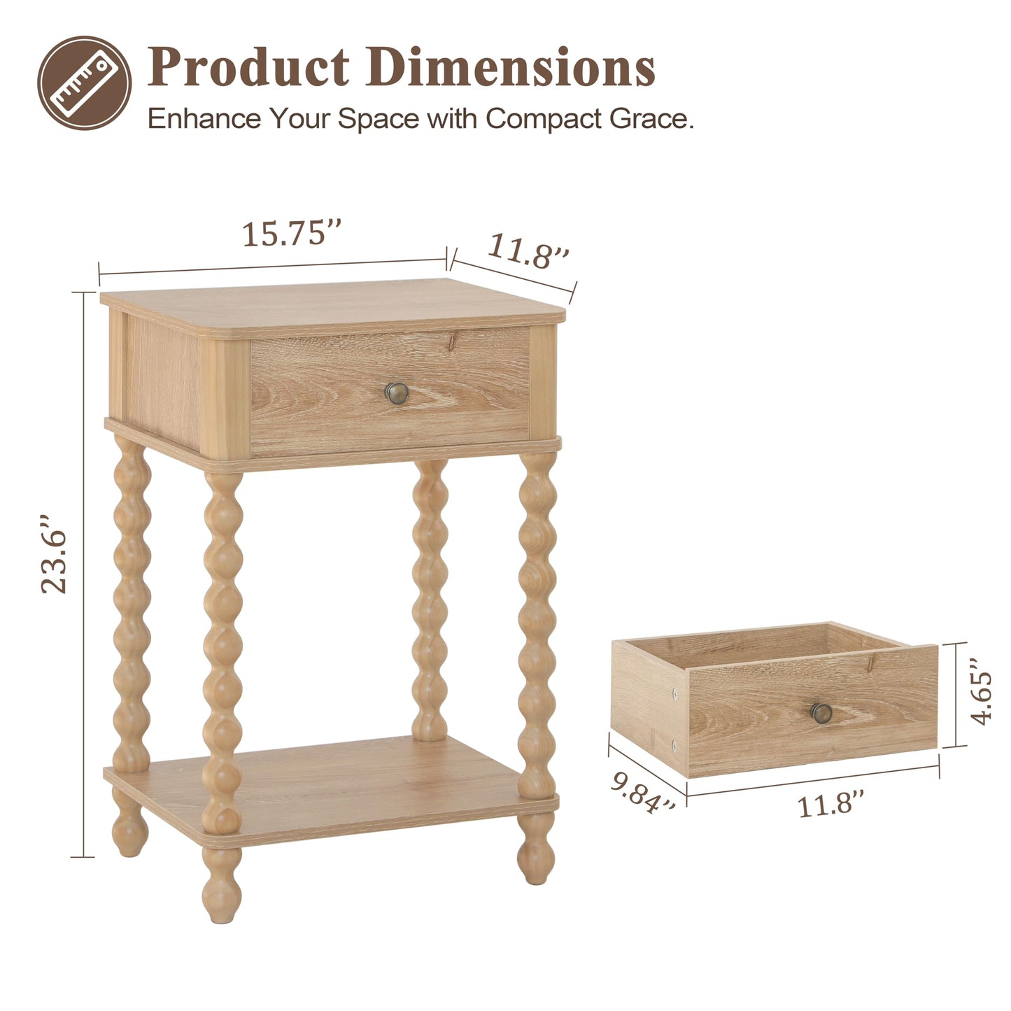 AWASEN Night Stand, Wood End Table with Drawer for Living Room, Small Bedside Side Table with Spindle Wood Legs for Bedroom, Office, Rustic Walnut