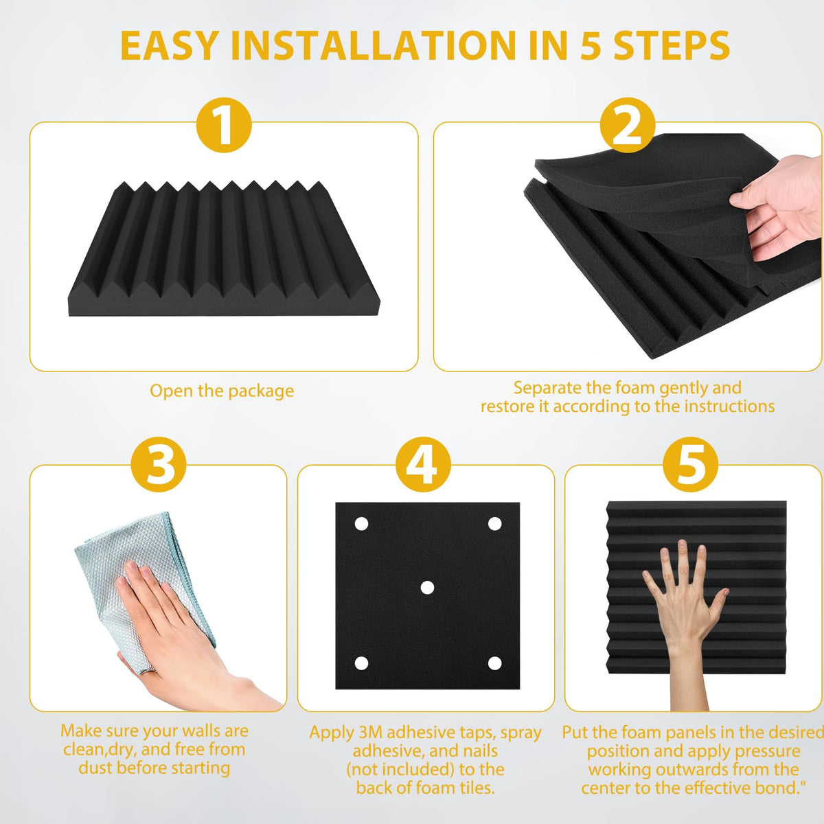 Saiqiang 56 Pack Acoustic Foam Panels, 1" x 12"x 12" Sound Proof Foam Panels For Wall Fire Resistant, Noise Cancelling Dampening Sound Absorbing Black Wedge Panels For Studio Recording & Office & Home