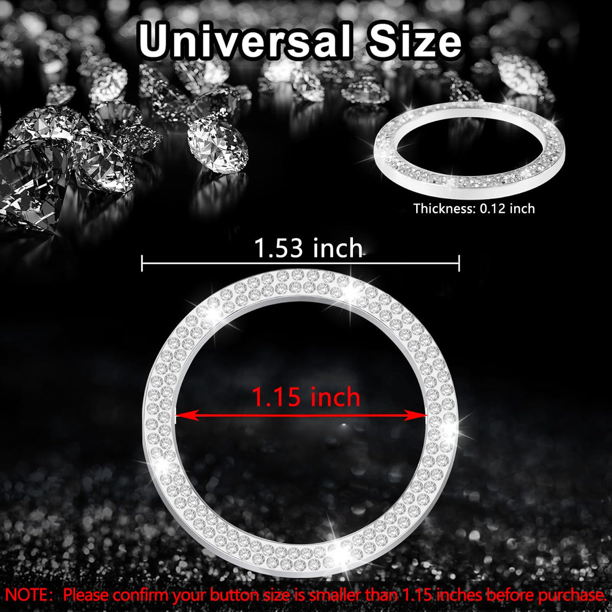 LivTee 2 PCS Crystal Double Rhinestone Car Engine Start Stop Decoration Ring, Bling Car Interior Accessories for Women, Push to Start Button Cover Sticker, Automotive Decals, White