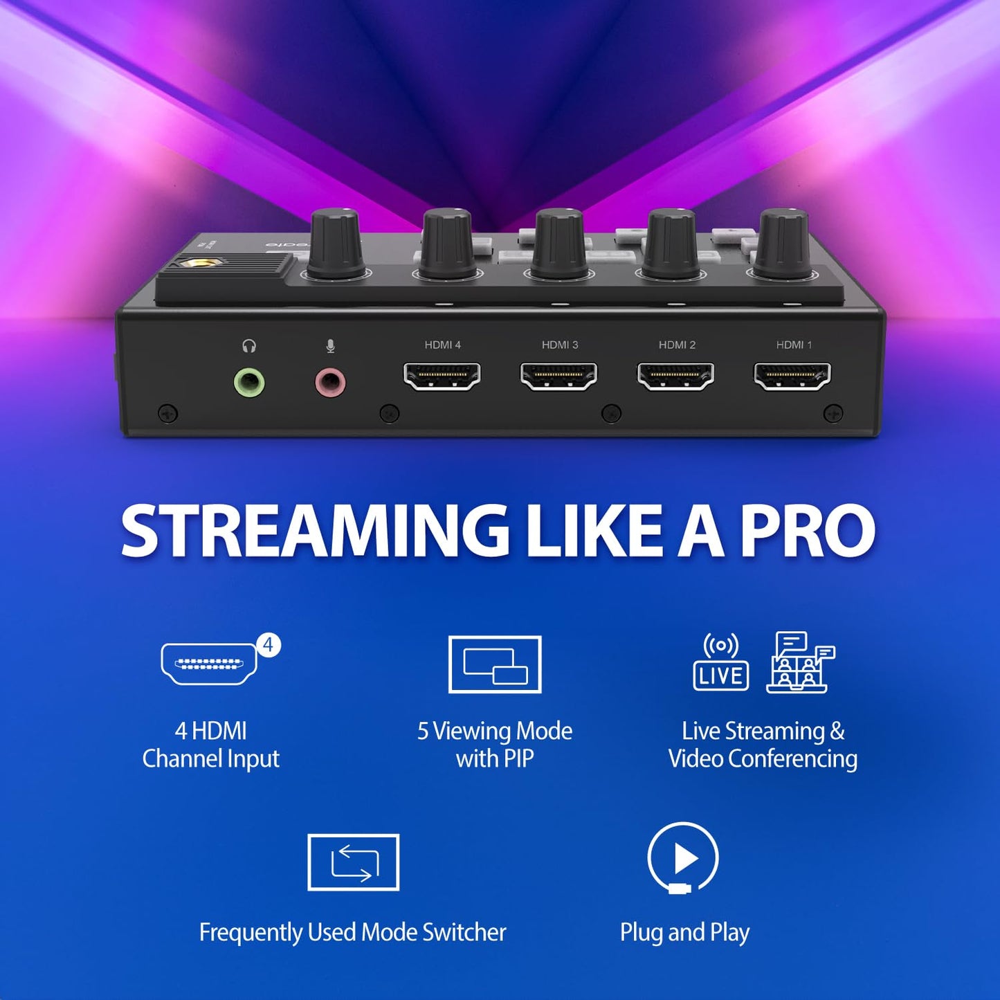 j5create All-in-One Live Streaming Station - Quad HDMI Capture, Audio Mixer, Video Switcher, Plug & Play, for Streaming, Video Conferencing, Teaching, Broadcasting (JVA08)