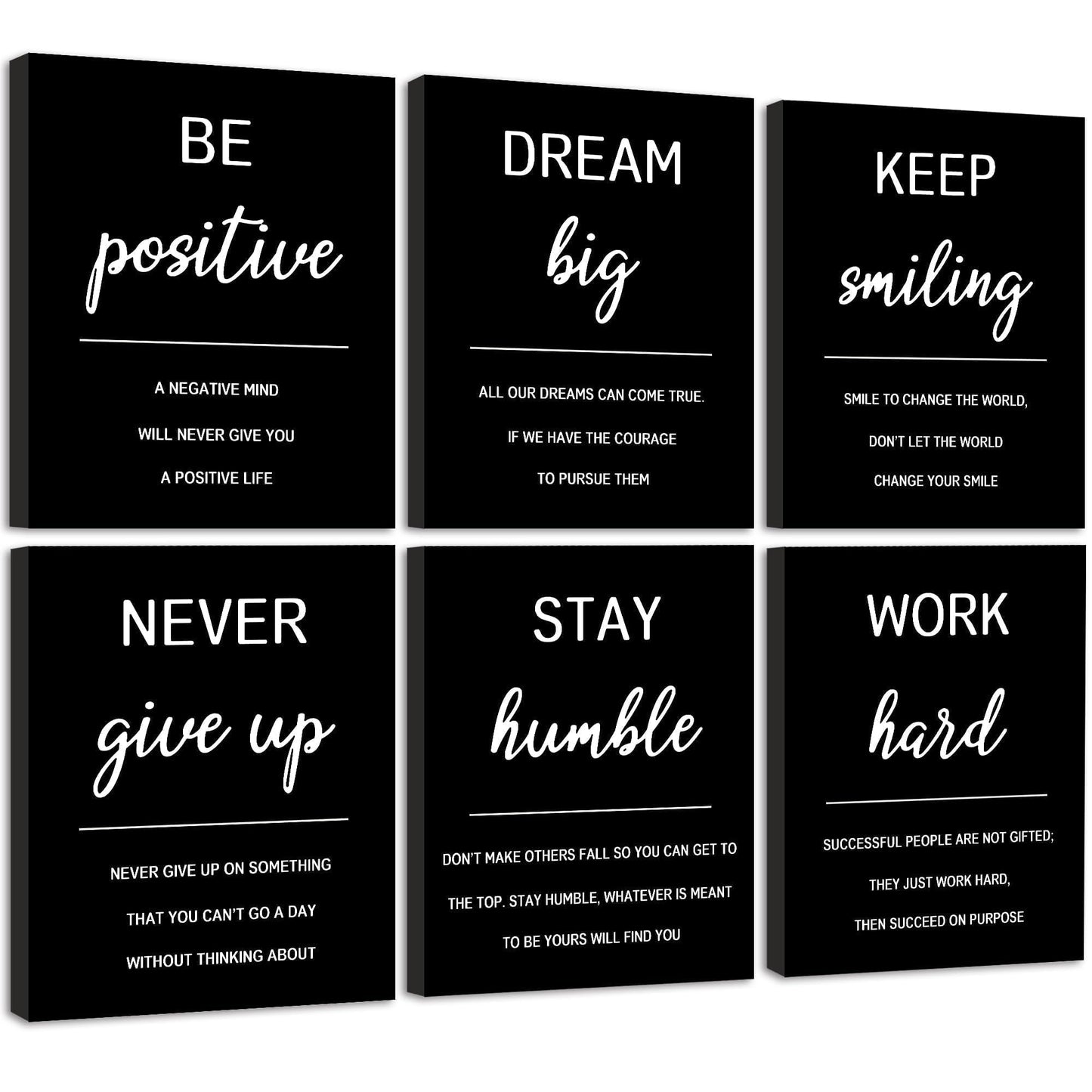 KUVIOKE Inspirational Framed Wall Art Motivational Quotes Wall Decor Encouraging Office Posters Positive Affirmations Sayings for Classroom Bedroom Living Room Ready to Hang Set of 6, 8x10in (Framed)