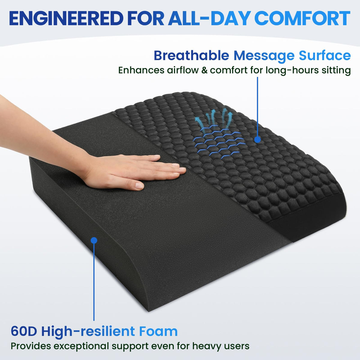 Extra Large Office Chair Cushion (19"x17"x3"), Seat Cushion with Honeycomb Message Dots & High-Resilient Foam for Back & Tailbone Pain Relief, Butt Pillow for Long Sitting, Car Seat, Wheelchair, Floor