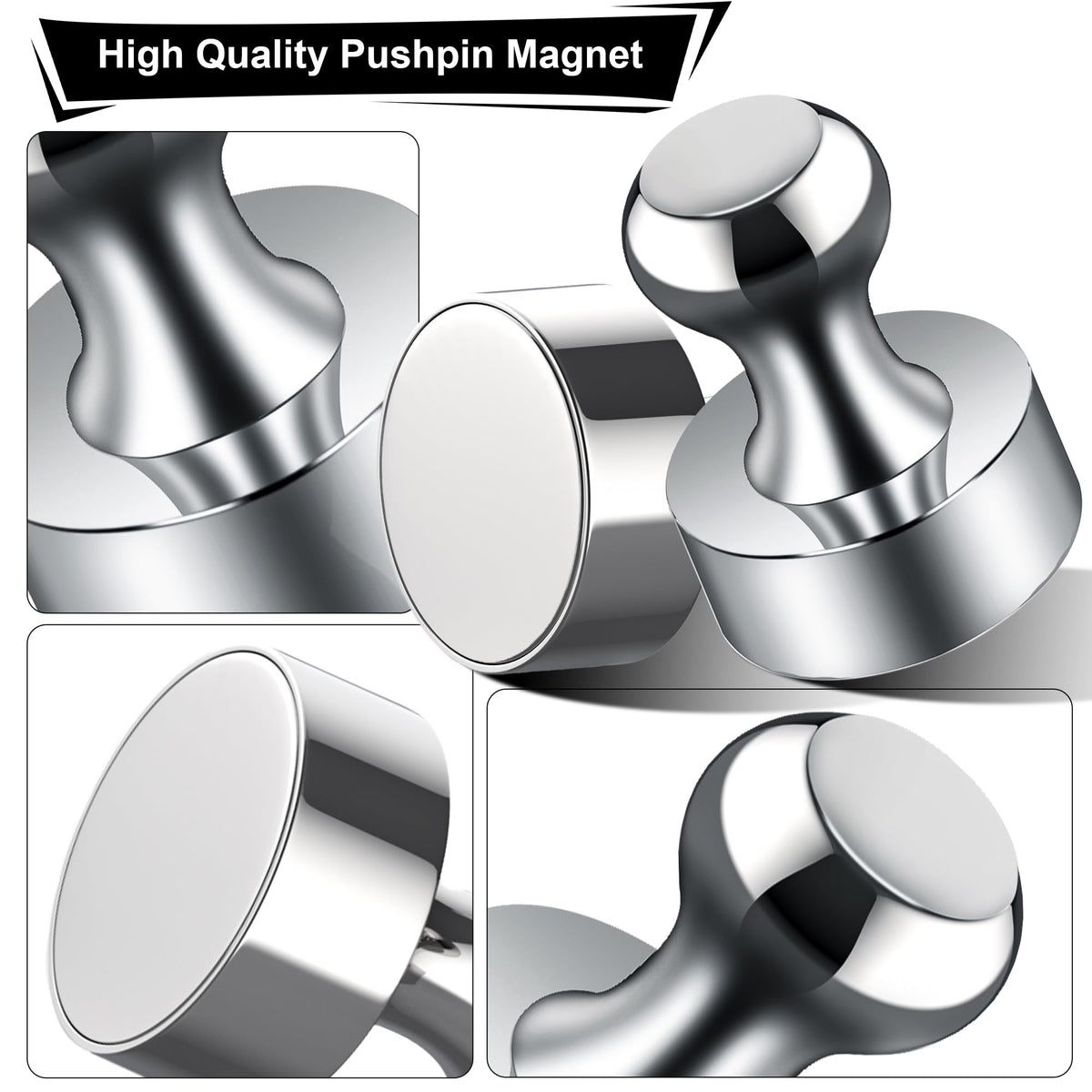 Tiergrade Metallic Magnets, Refrigerator Magnets, 60 Pack Silver Magnetic Push Pins, Strong Fridge Magnets, Multi-use Whiteboard Magnets Perfect for Kitchen Office Classroom
