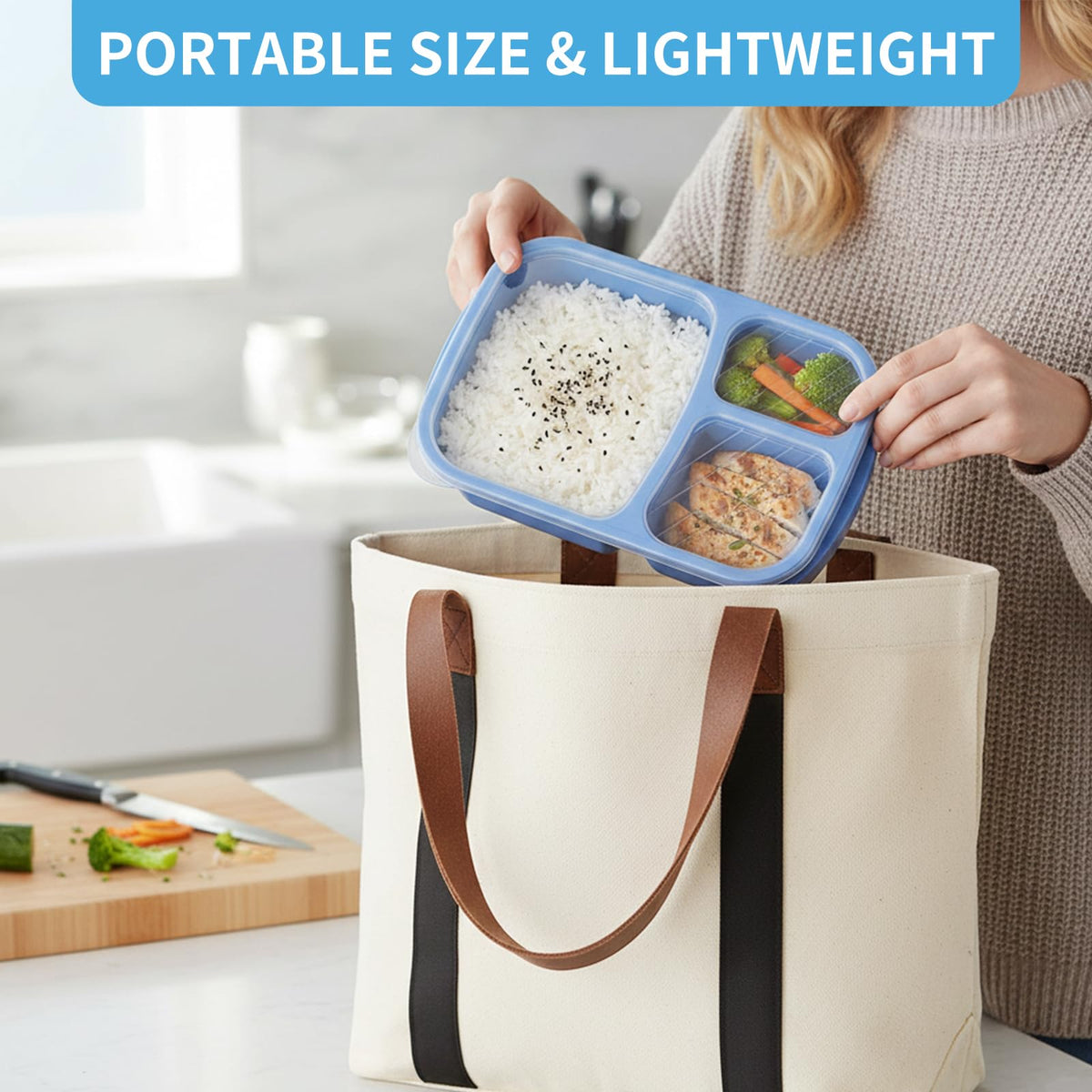 Orivastine 4 Pack Bento Lunch Box Set, 3 Compartment Leakproof Stackable Food Containers, Reusable Wheat Straw Lunch Boxes for Adults Work and Travel