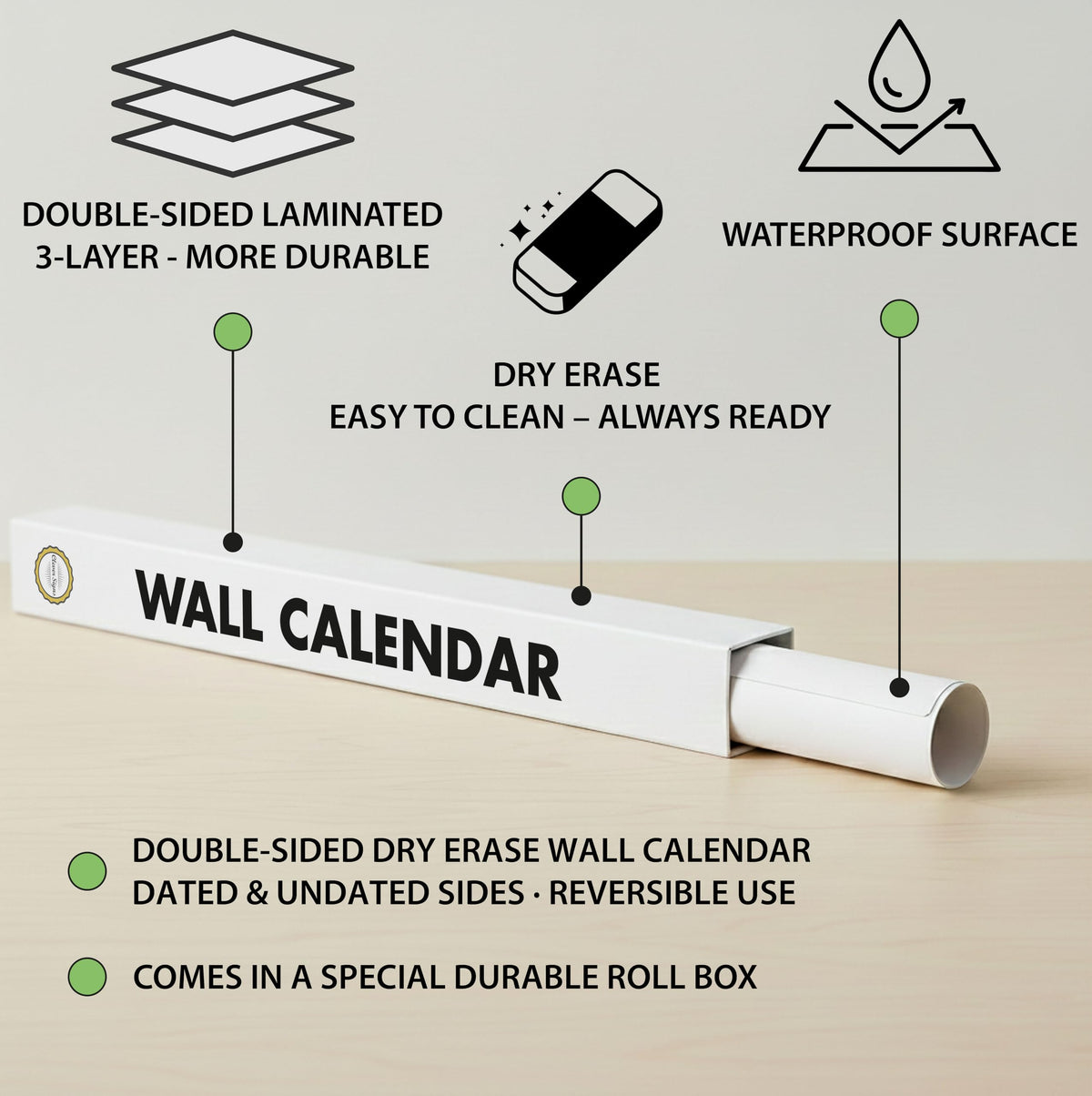 Dry Erase Wall Planner (27×39 in) – Double-Sided Reusable Yearly Planner with Undated Planning Board & 2026 Calendar Reference, Large Laminated Write & Wipe Wall Calendar for Home, Office, Classroom— Rolled Poster.
