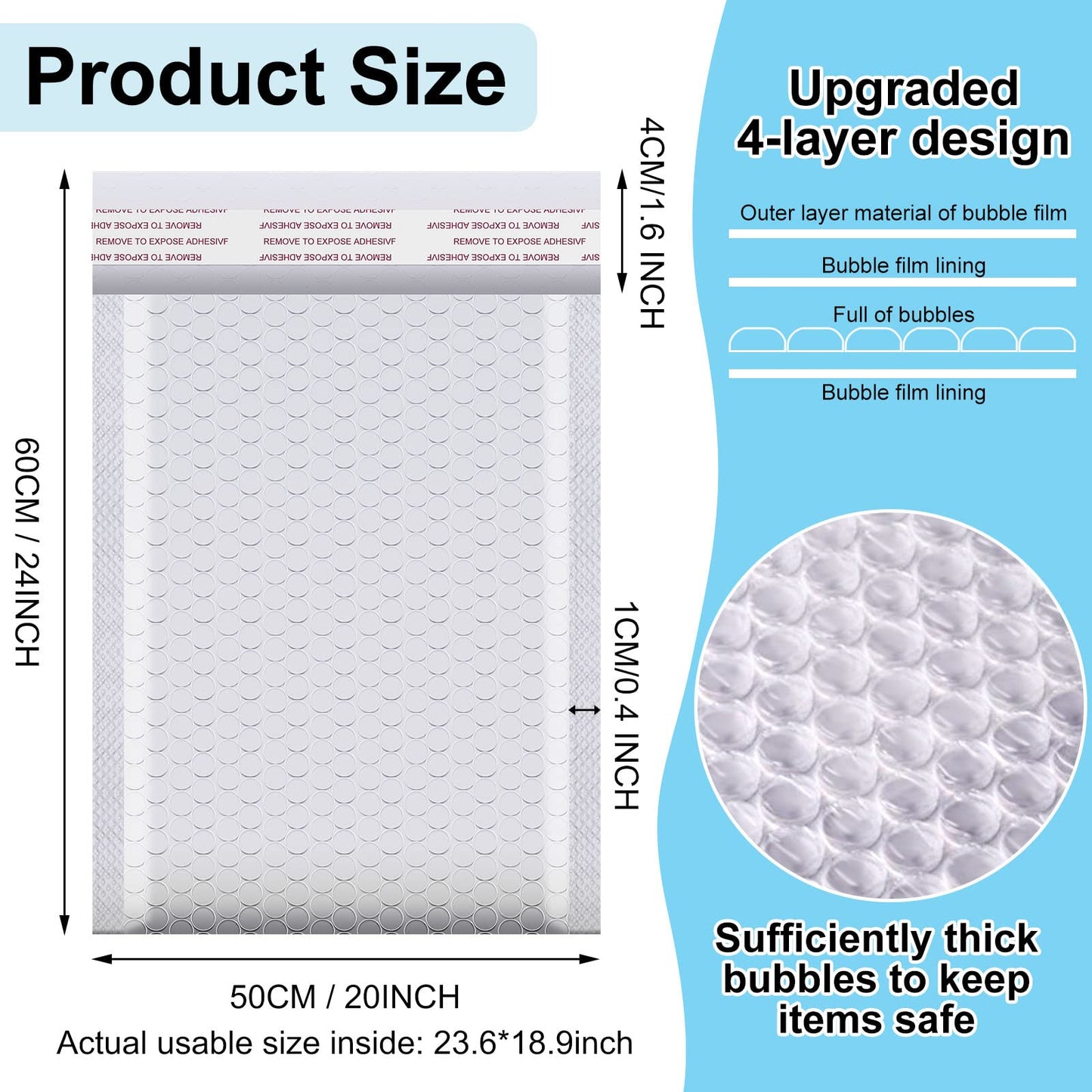 Thenshop 10 Pack 20 x 24 Inch Extra Large Bubble Mailers, Poly Padded Envelopes, Waterproof, Tear-resistant, Adhesive Closure Mailing Bags for Shipping, Office, Home, E-commerce, White