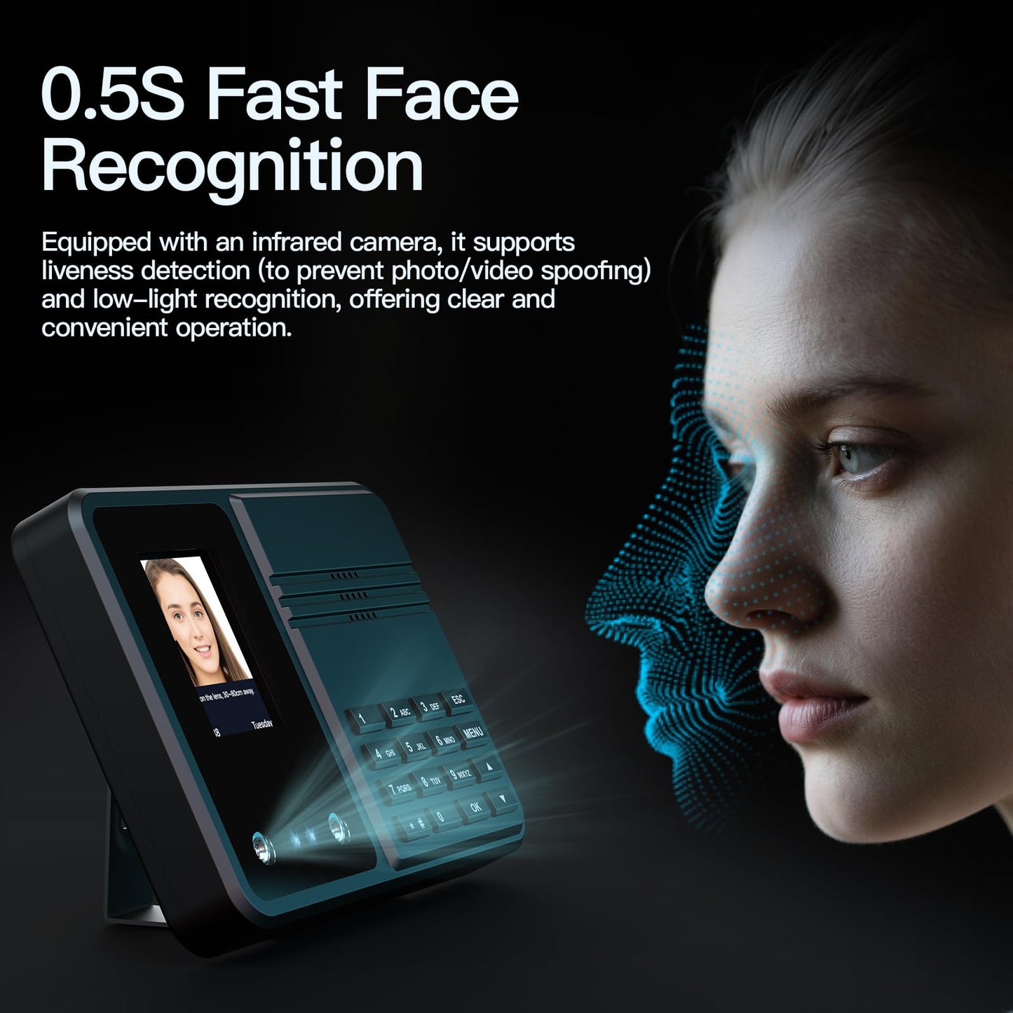 BISOFICE Time Clock Attendance Face Recognition with Password Palm Print Facial for Employees Access Control Machine Support Multi-Language System USB Port Data Management Device
