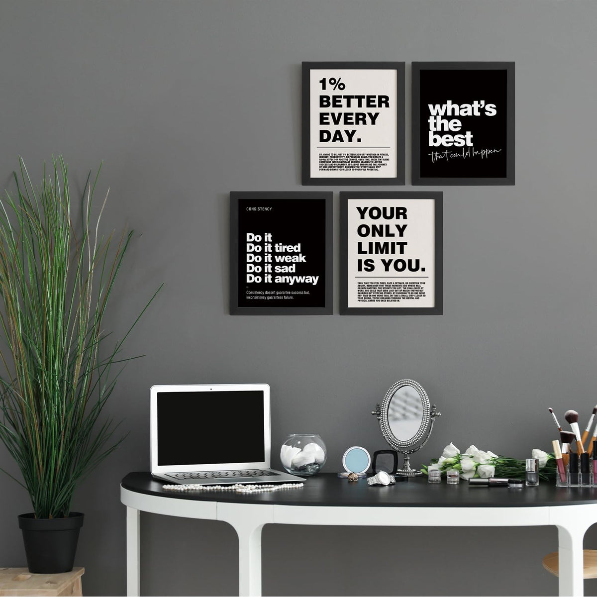 DSHFG Motivational Inspirational Office Wall Art Decor Prints Set of 4, Black Motivational Wall Decor Trendy Retro Posters for Office Home Decor, 8x10 Unframed