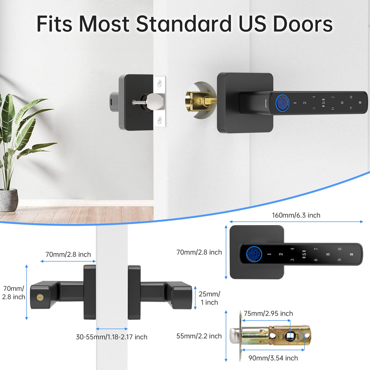 Fingerprint Door Lock-Smart Door knob, Biometric Door Locks,with App/Code/Backup Key/Fingerprint/IC Card, Smart Door Knob Keyless Entry Door Lock with Handle for Home Hotel Office Apartment Bedroom