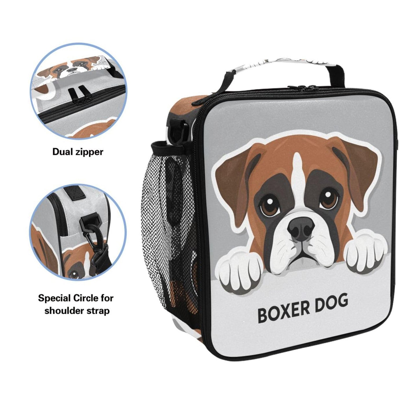 Pfrewn Dog Pattern Lunch Box Boxer Dog Insulated Lunch Bag Reusable Cooler Meal Prep Bags Lunch Tote with Shoulder Strap for School Kids Office Adult