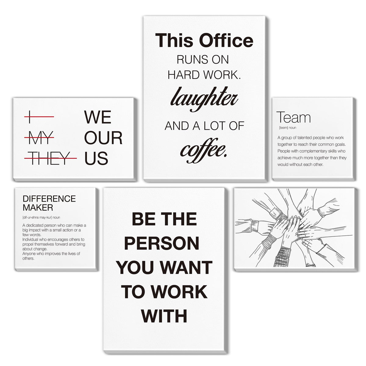 Inspirational Wall Decor for Office Teamwork Wall Art Motivational Posters Set of 6 Framed Modern Office Team Canvas Artwork, Team Gifts
