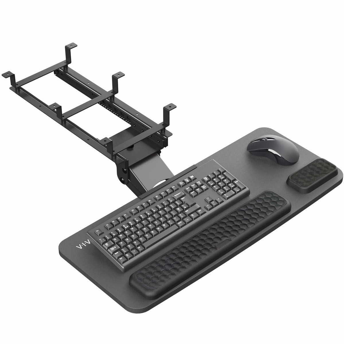 VIVO Premium Adjustable 27 x 11 inch Computer Keyboard and Mouse Platform Tray, Ergonomic Under Table Desk Mount Drawer with Padding, Black, MOUNT-KB27P-B