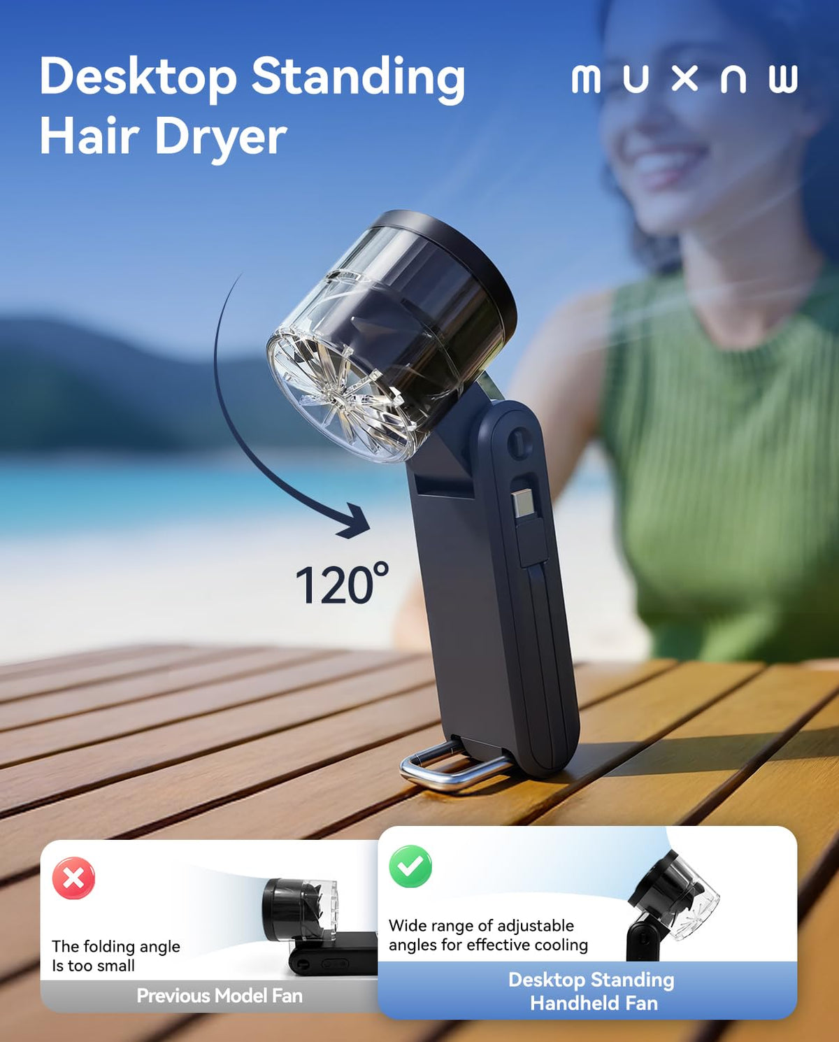 MUXNW Portable Handheld Turbo Fan: 100 Speed Levels, 4000mAh Rechargeable, 3-in-1 Foldable Mini Fan, Gift for Women & Teens, Ideal for Summer Travel, Vacation, Beach