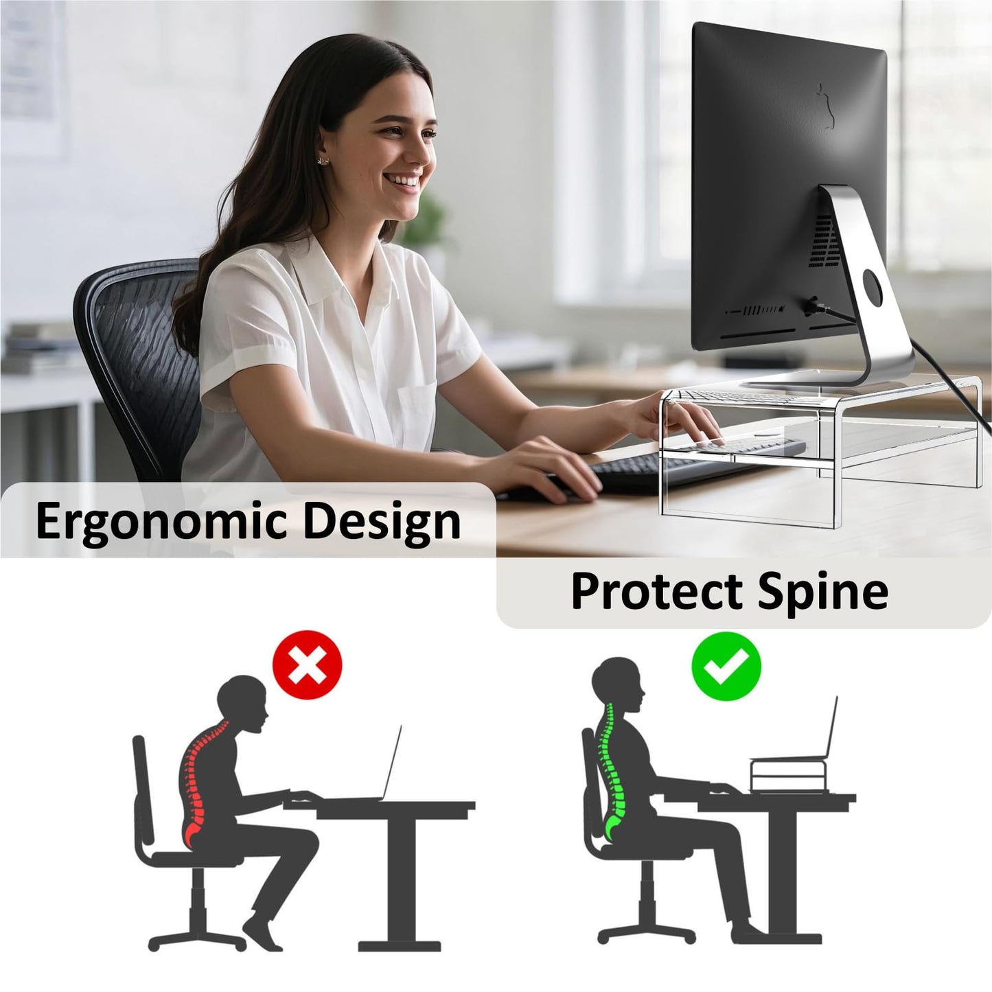 Egchi Acrylic Monitor Stand, 2 Tiers Clear Monitor Riser Computer Stand for Office, Home, Office, 5.12 Inches Hight PC Desk Stand for Keyboard Storage, Premium Platform for Laptop Printer TV Screen