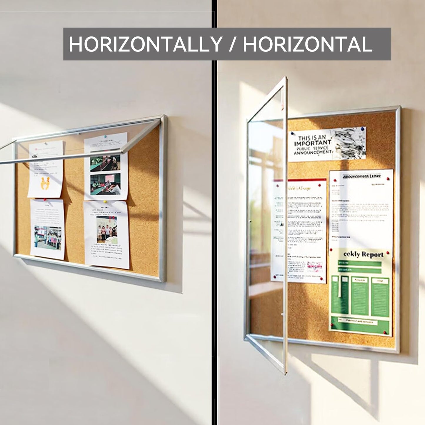 BIBOC Enclosed Bulletin Board,Lockable Cork Noticeboard with Aluminum Frame, Secure Display Case for School Office,Wall Display Case with Lock (Cork, 24×36 inches)
