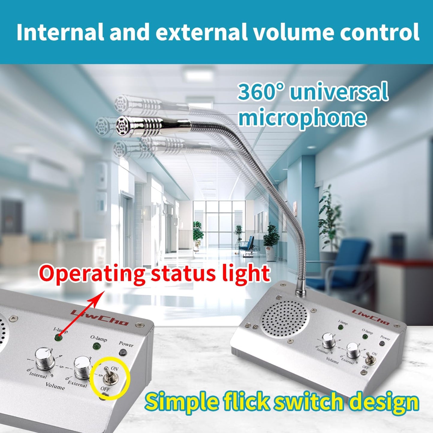 LiwCho Dual-Way Window Intercom System,High Power Speaker,Microphone Speaker for Teller Window, Two Way Interphone for Bank,Hospital,Business,Office.