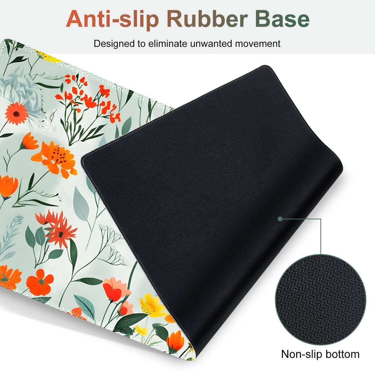 NXZGO Large Gaming Mouse Pad Set, 4 in 1 Ergonomics Keyboard Desk Mat Memory Foam Wrist Rest, Computer PC Extended Game Mousepad, Non-Slip Desk Matt Easy Typing Pain Relief I Blooming Orange Florals