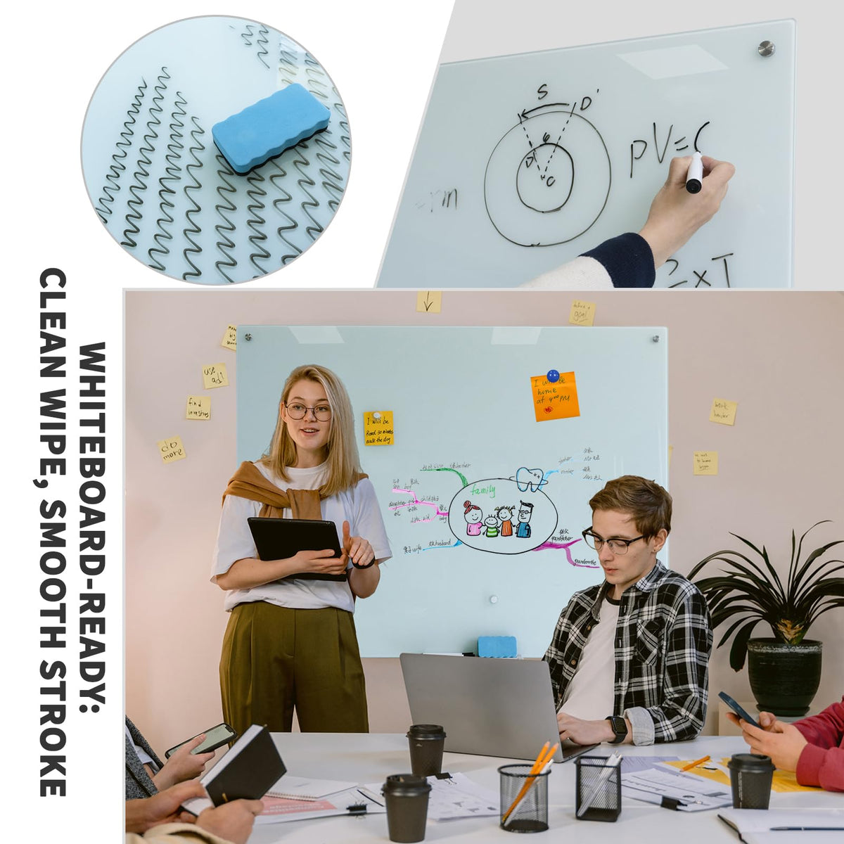 Glass Whiteboard 48"X36" Magnetic Glass White Board Frameless Wall Mounted Dry Erase GlassBoard for Office School Home